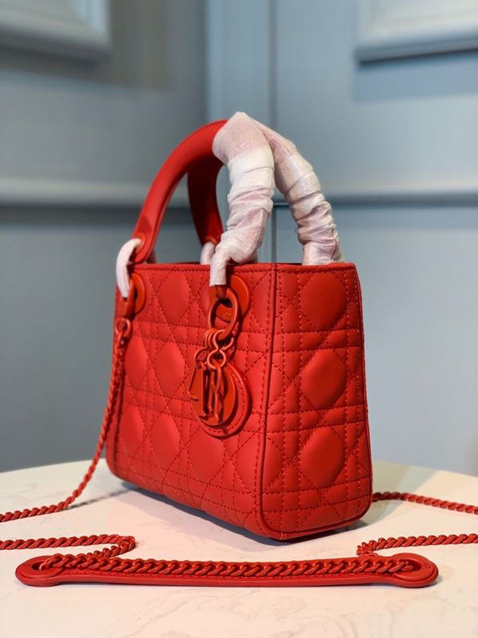 Christian Dior Mini Lady Dior Bag with Chain Matte Hardware Spring/Summer Collection, Red , For Women Women’s Handbags, 18cm CD
