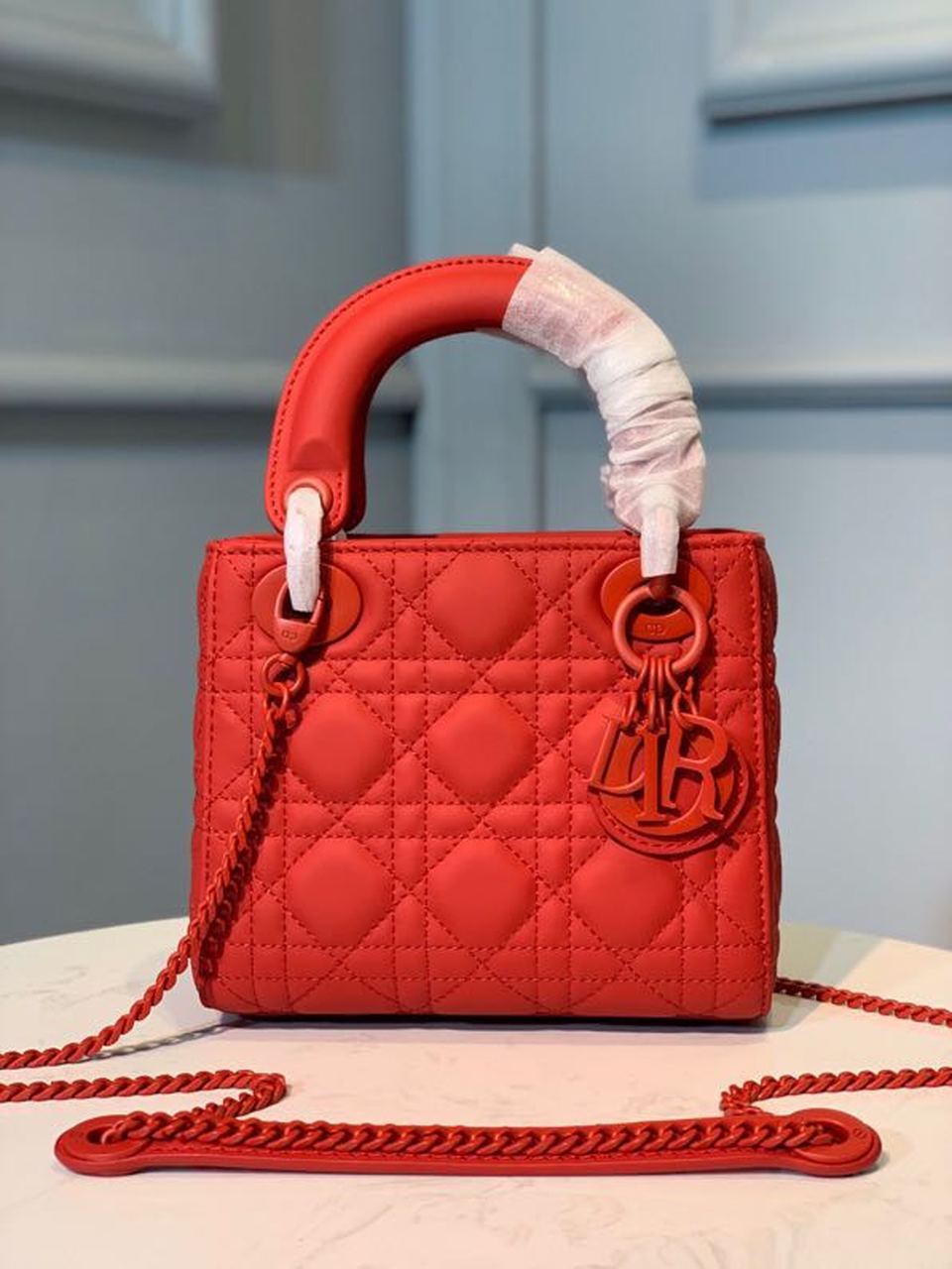 Christian Dior Mini Lady Dior Bag with Chain Matte Hardware Spring/Summer Collection, Red , For Women Women’s Handbags, 18cm CD