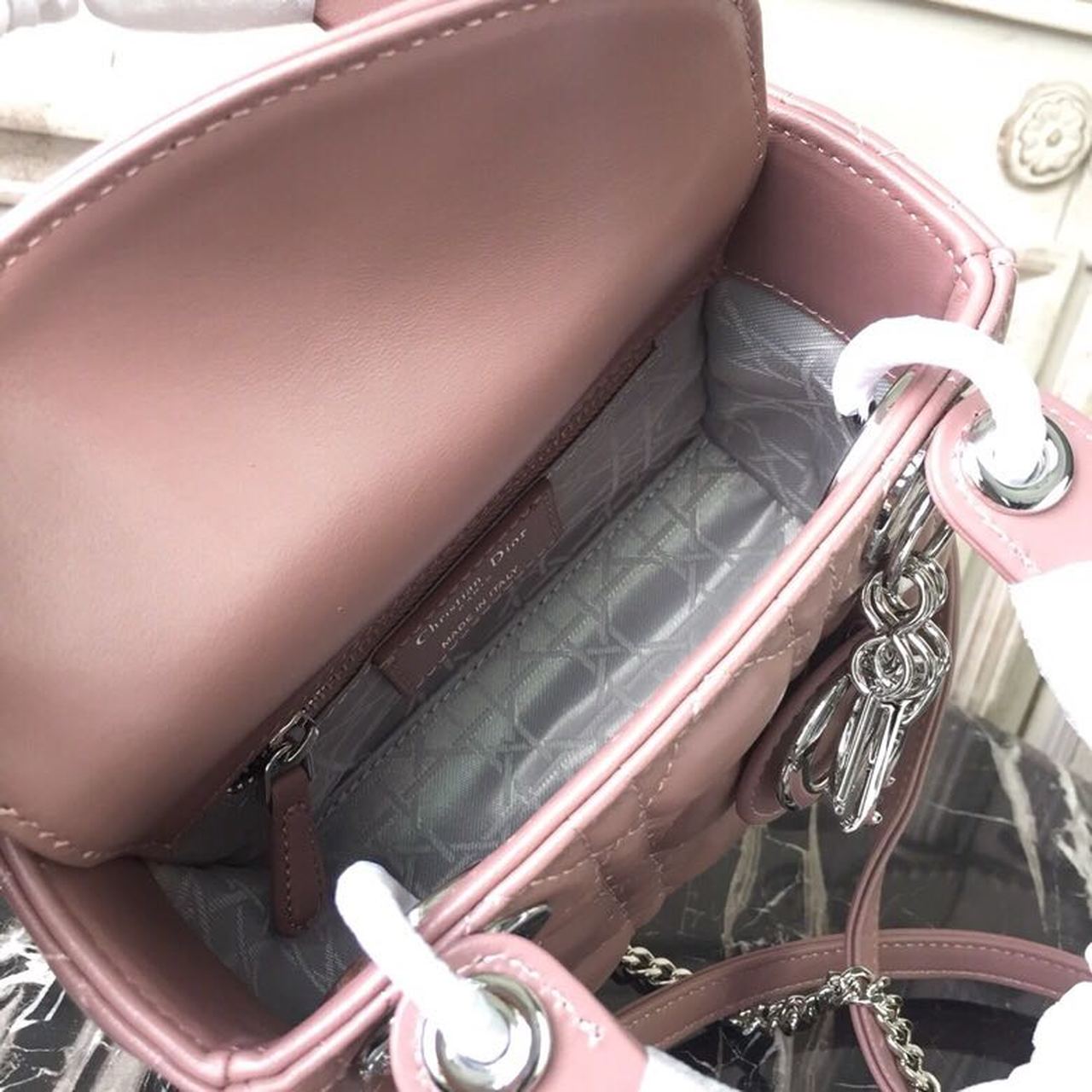 Christian Dior Mini Lady Dior Bag with Chain Silver Hardware Dusty Pink For Women 6.5in/17cm CD