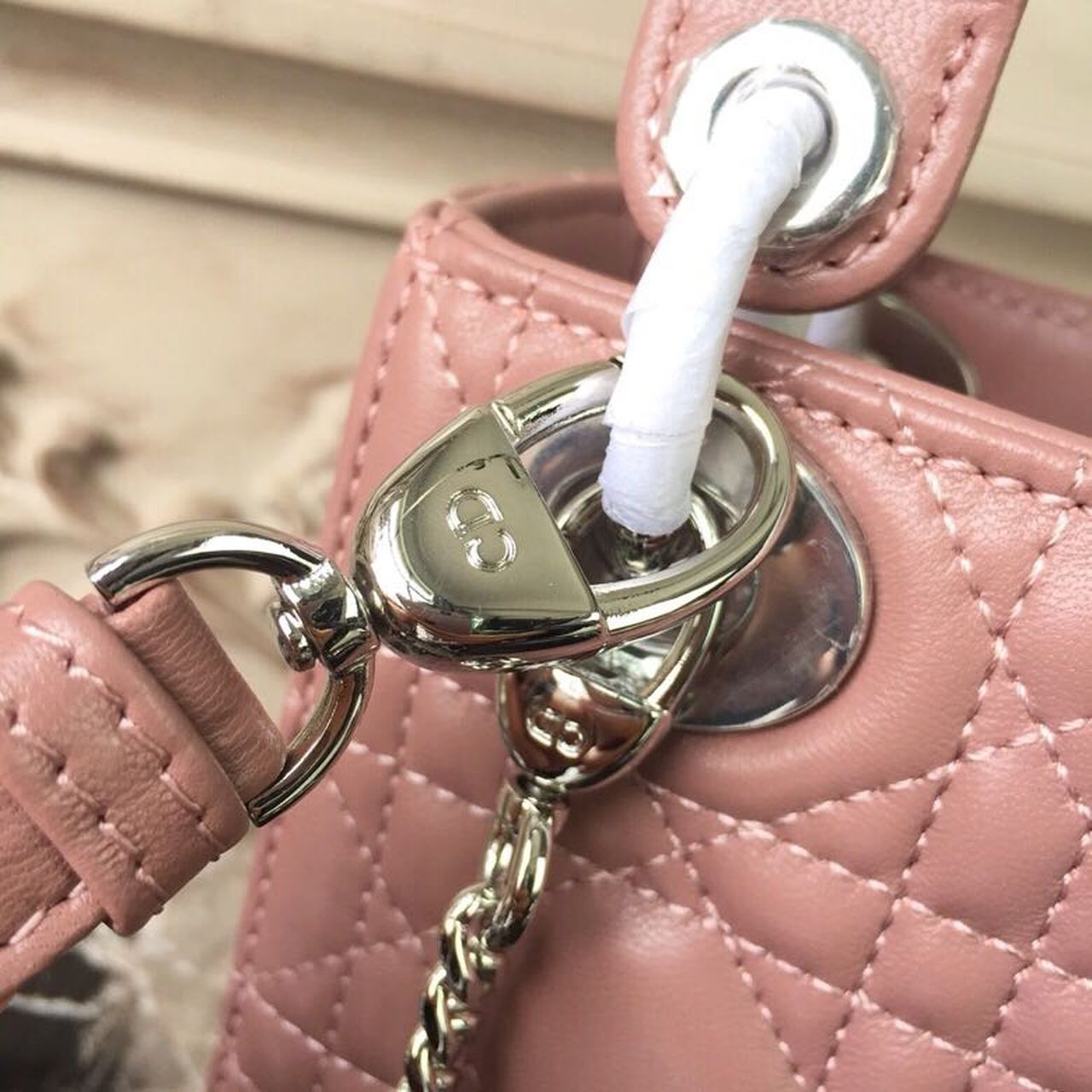 Christian Dior Mini Lady Dior Bag with Chain Silver Hardware Dusty Pink For Women 6.5in/17cm CD