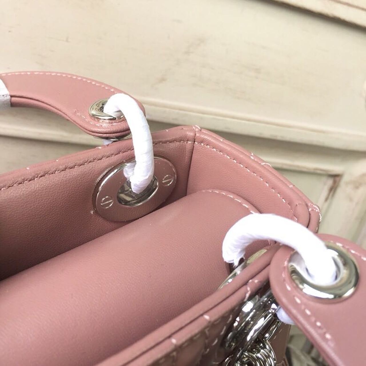 Christian Dior Mini Lady Dior Bag with Chain Silver Hardware Dusty Pink For Women 6.5in/17cm CD