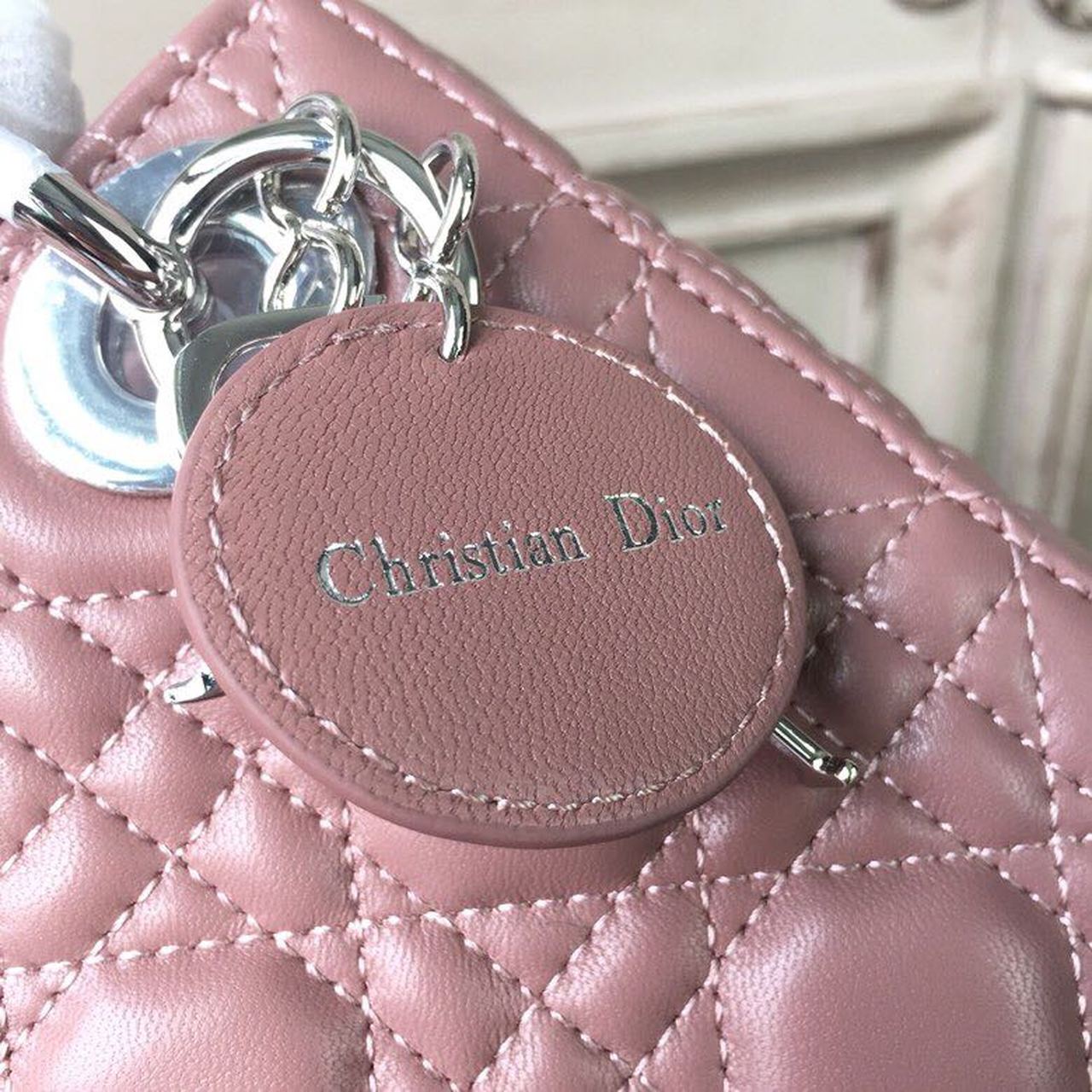 Christian Dior Mini Lady Dior Bag with Chain Silver Hardware Dusty Pink For Women 6.5in/17cm CD