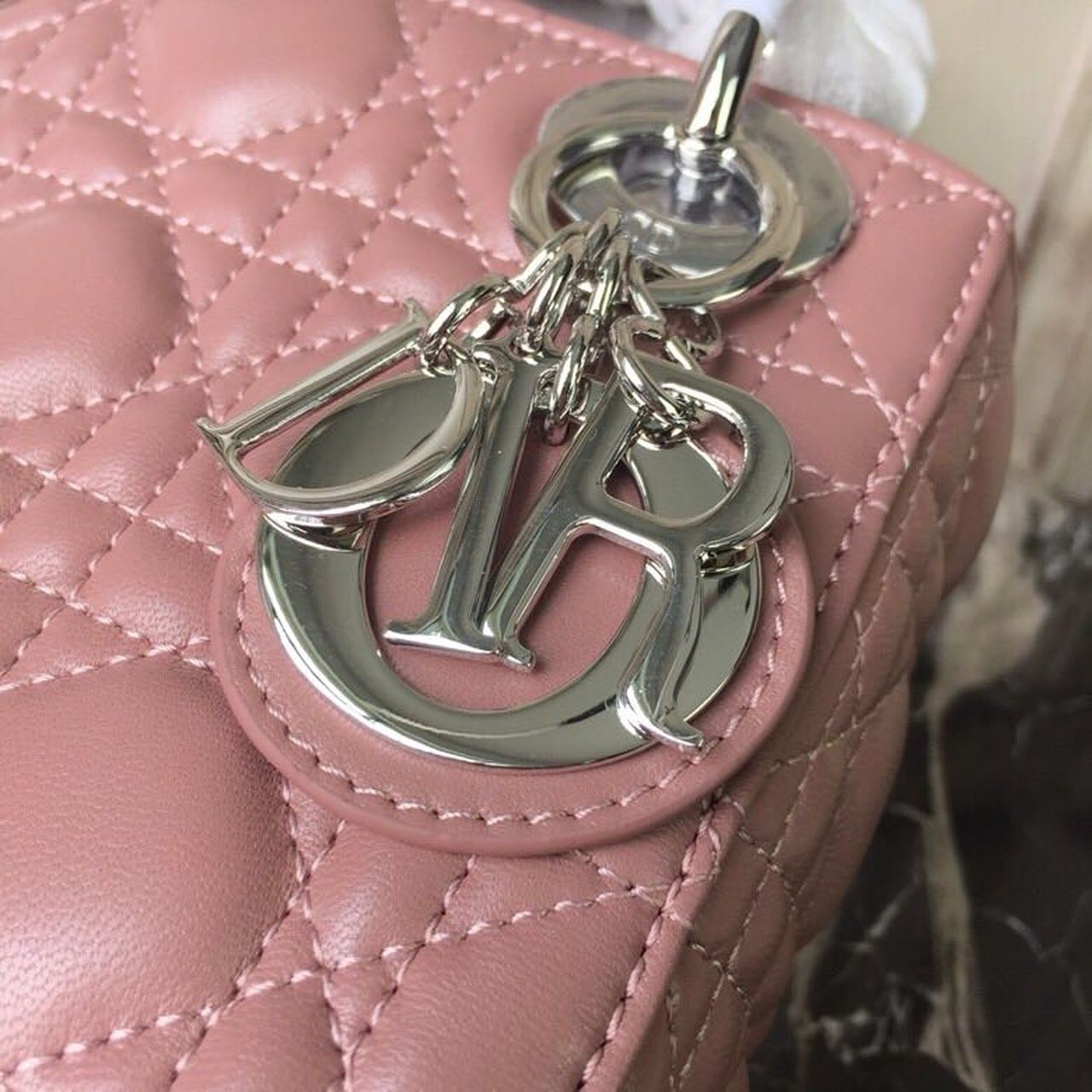 Christian Dior Mini Lady Dior Bag with Chain Silver Hardware Dusty Pink For Women 6.5in/17cm CD