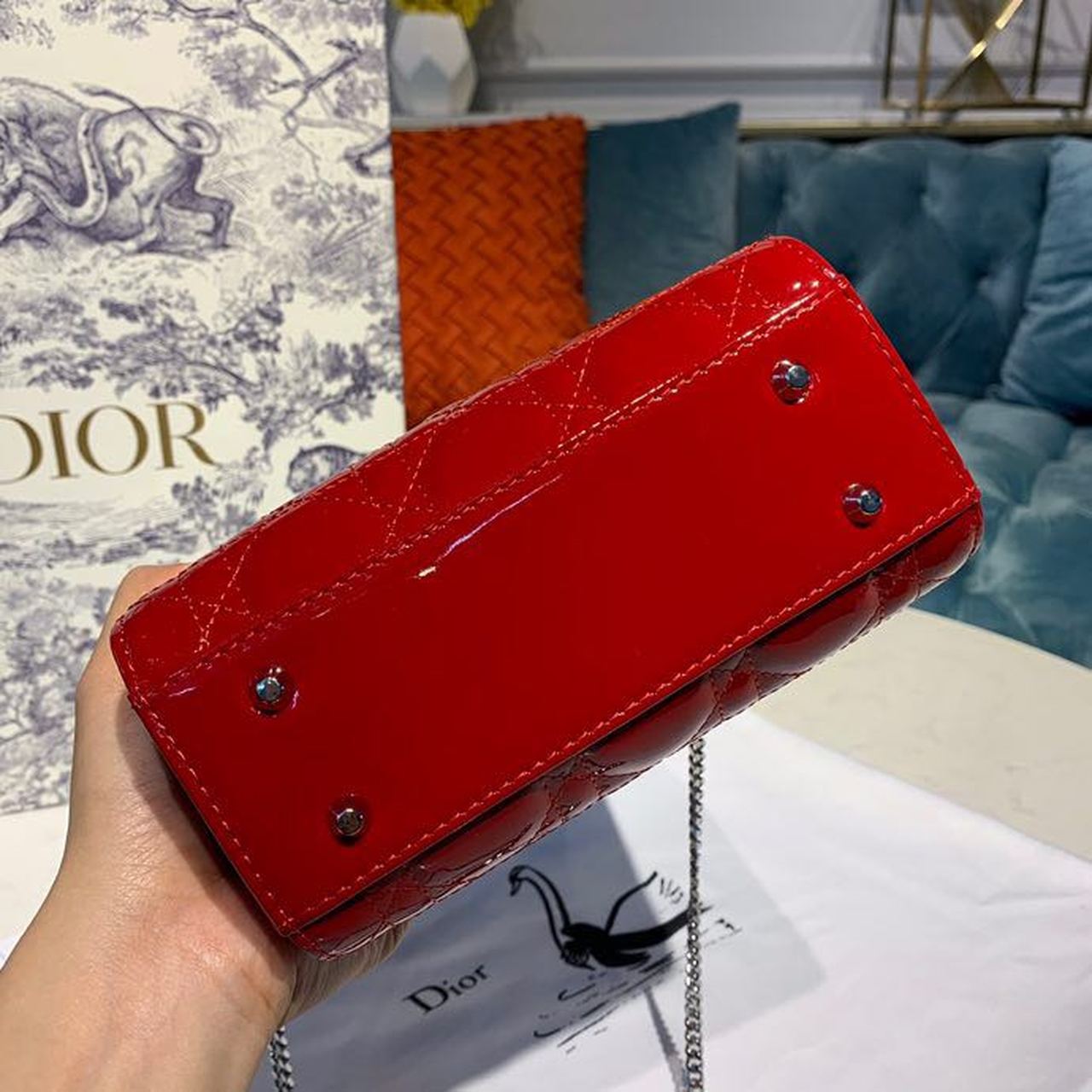 Christian Dior Mini Lady Dior Bag with Chain Silver Hardware Spring/Summer Collection, Red, For Women Women’s Handbags, 18cm CDOCAL_M52R