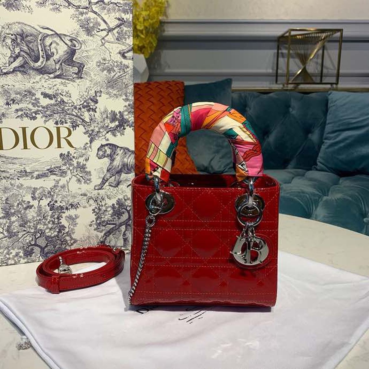 Christian Dior Mini Lady Dior Bag with Chain Silver Hardware Spring/Summer Collection, Red, For Women Women’s Handbags, 18cm CDOCAL_M52R