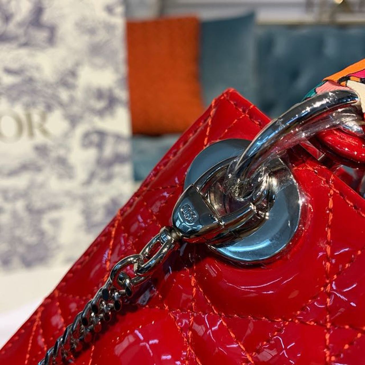 Christian Dior Mini Lady Dior Bag with Chain Silver Hardware Spring/Summer Collection, Red, For Women Women’s Handbags, 18cm CDOCAL_M52R