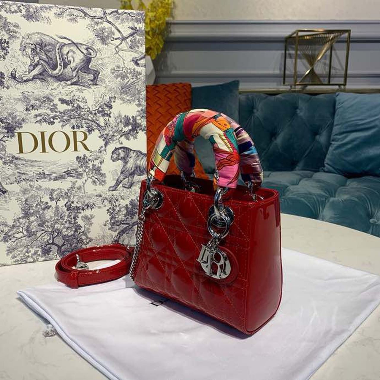 Christian Dior Mini Lady Dior Bag with Chain Silver Hardware Spring/Summer Collection, Red, For Women Women’s Handbags, 18cm CDOCAL_M52R