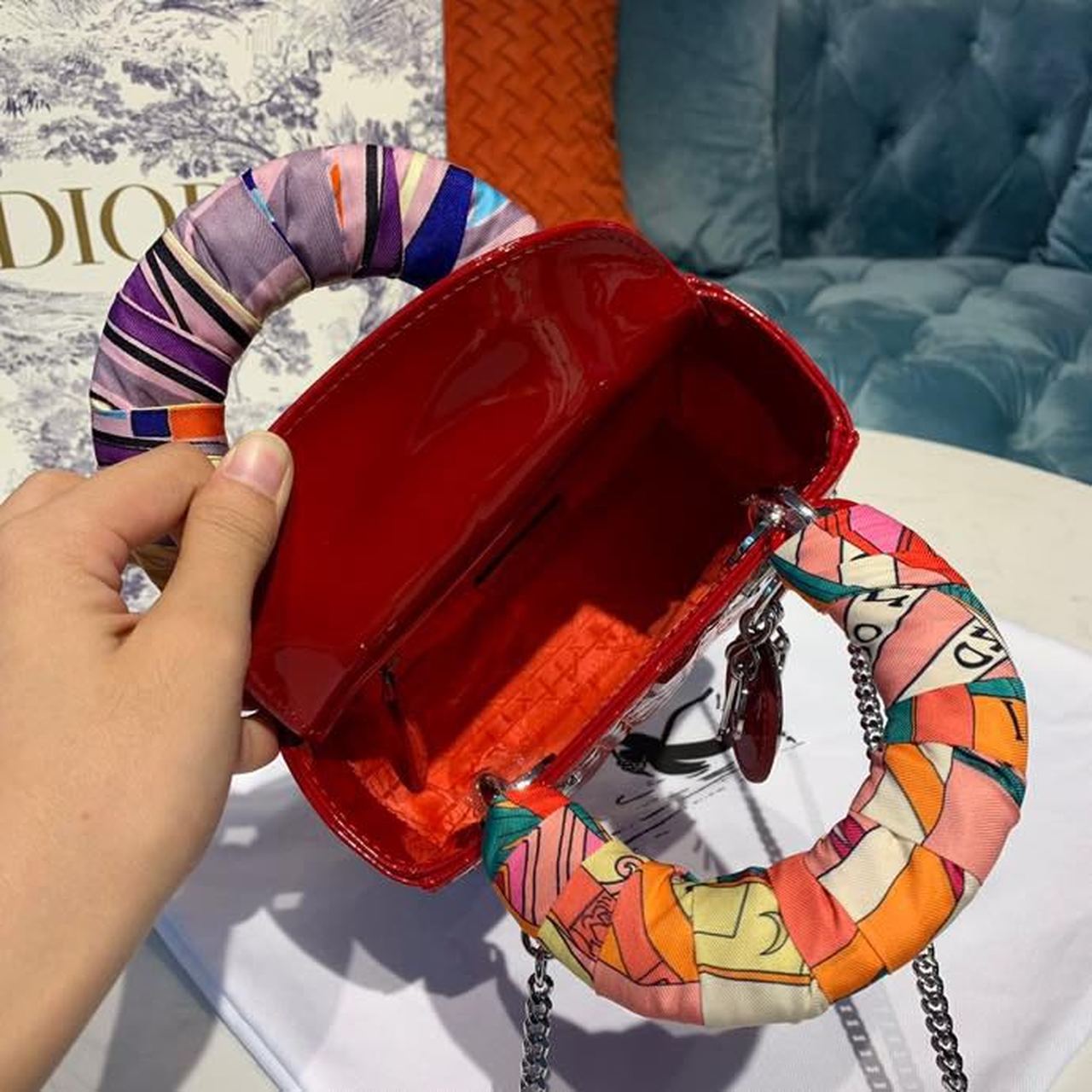 Christian Dior Mini Lady Dior Bag with Chain Silver Hardware Spring/Summer Collection, Red, For Women Women’s Handbags, 18cm CDOCAL_M52R