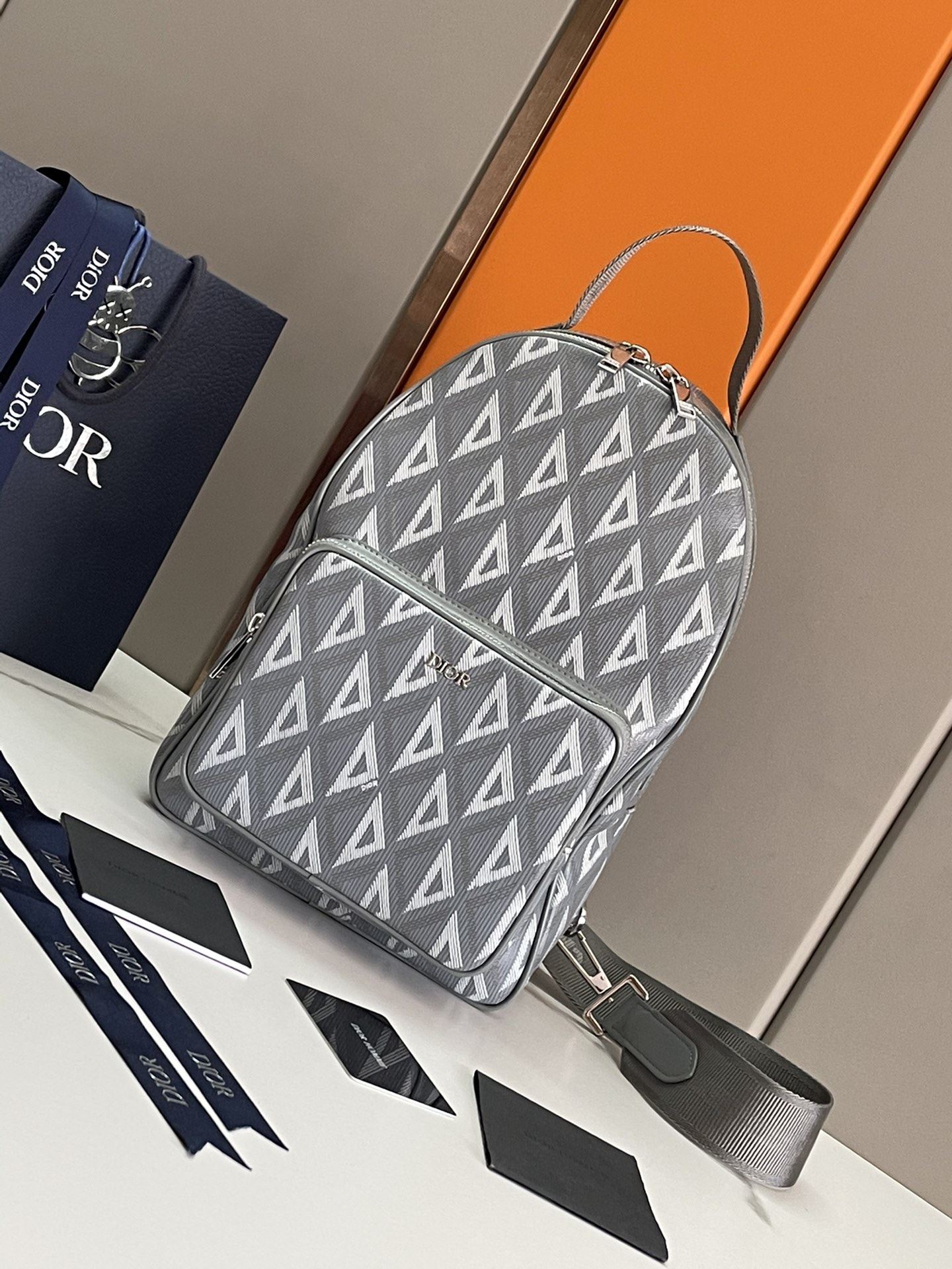 Christian Dior Mini Rider Sling Bag Grey/Black For Men 12.5 in/32 cm 1ESBO038CDP_H42E
