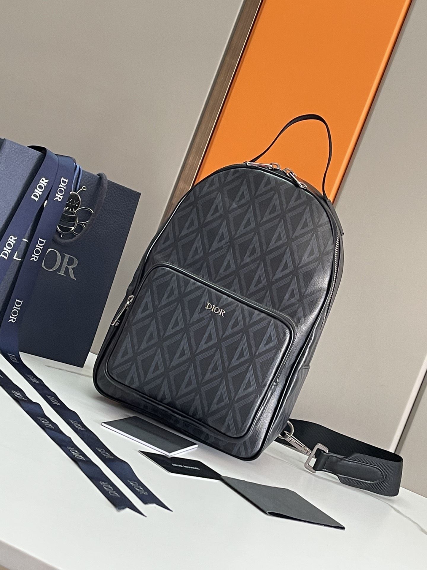 Christian Dior Mini Rider Sling Bag Grey/Black For Men 12.5 in/32 cm 1ESBO038CDP_H42E