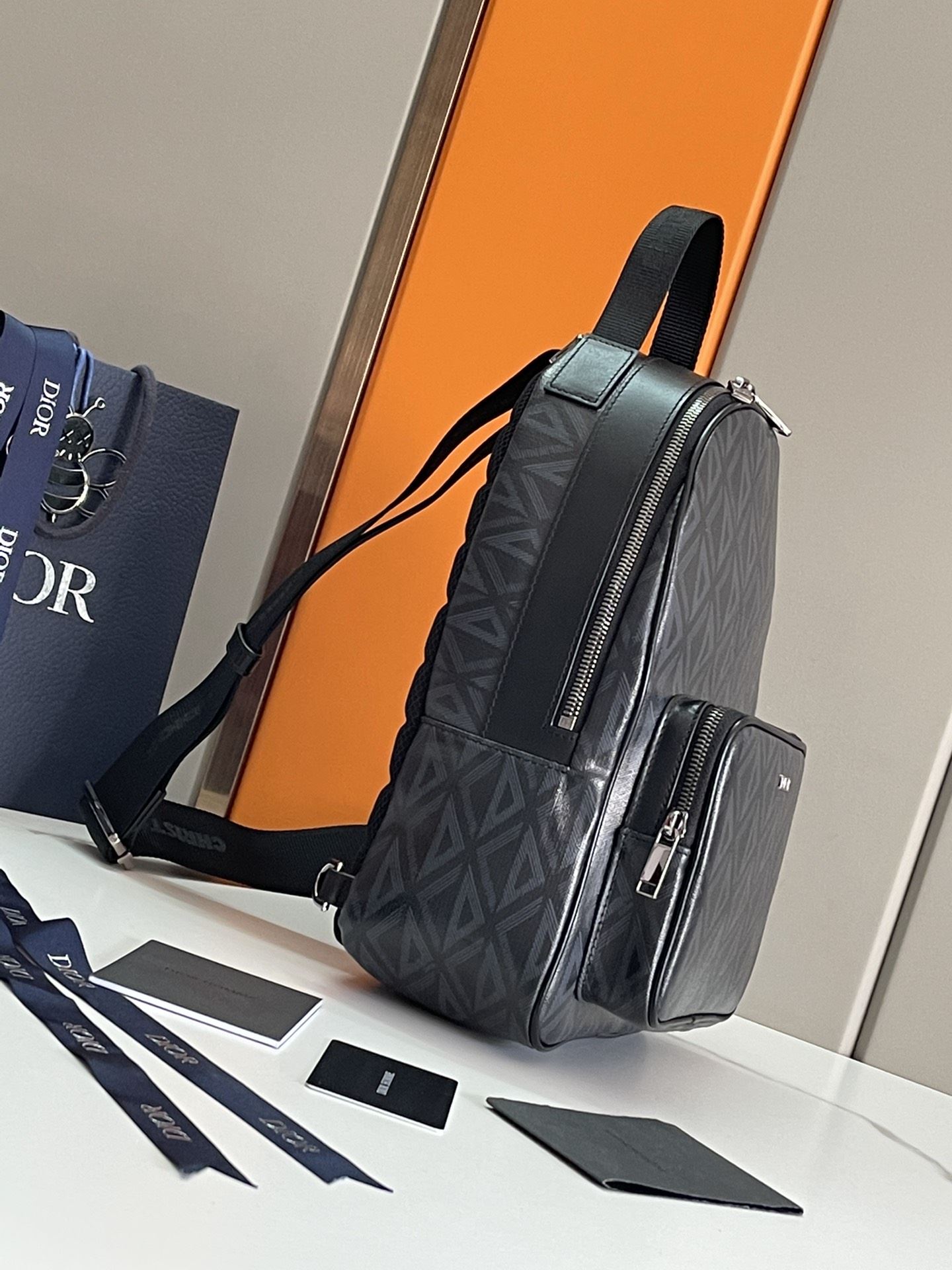 Christian Dior Mini Rider Sling Bag Grey/Black For Men 12.5 in/32 cm 1ESBO038CDP_H42E