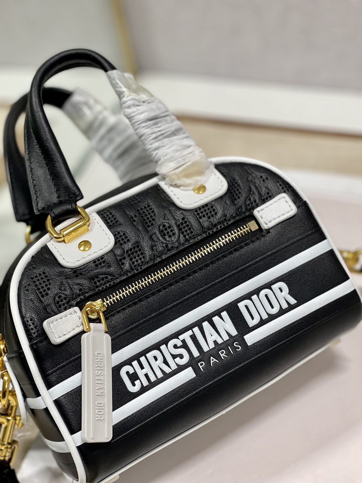 Christian Dior Mini Vibe Zip Bowling Bag, Black, For Women Women’s Handbags, Bowling Bags, 17cm CD
