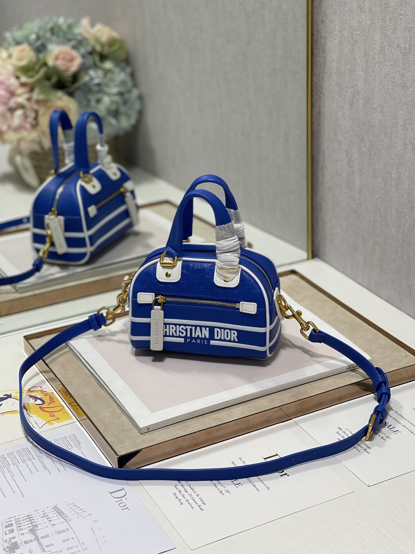 Christian Dior Mini Vibe Zip Bowling Bag, Blue, For Women Women’s Handbags, Bowling Bags, 17cm CD