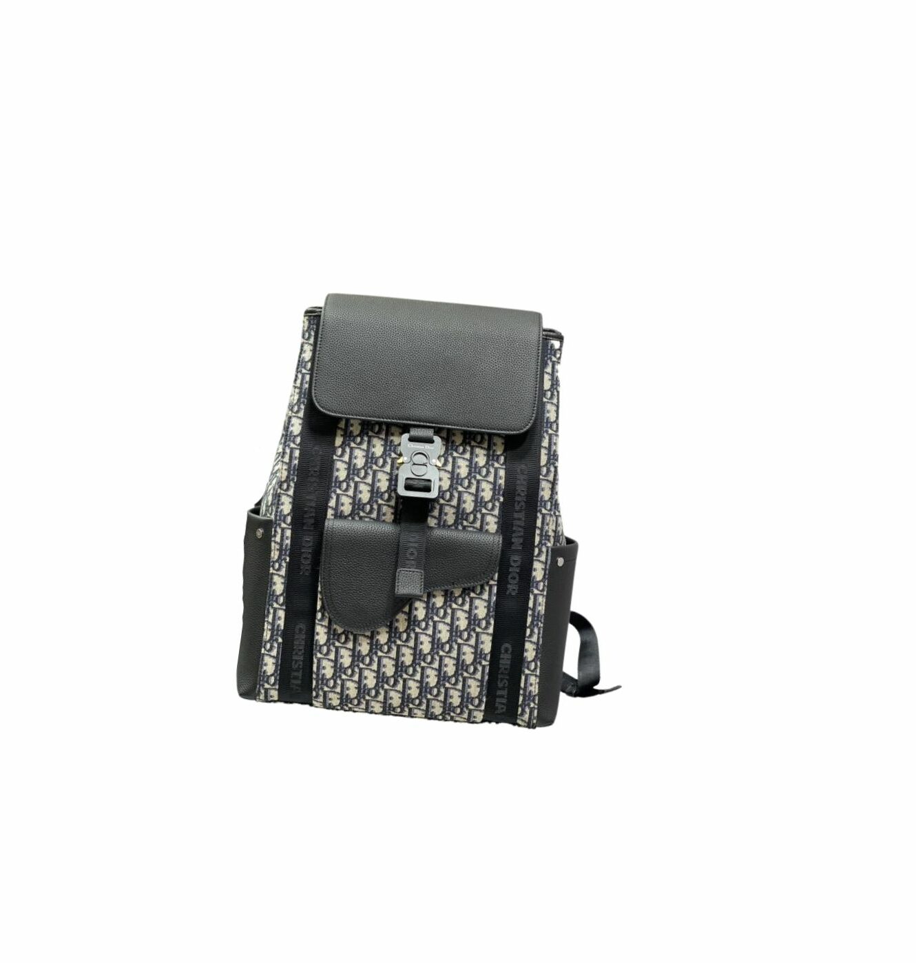 Christian Dior Oblique Jacquard Saddle Backpack Black For Men 16.1 in/41 cm