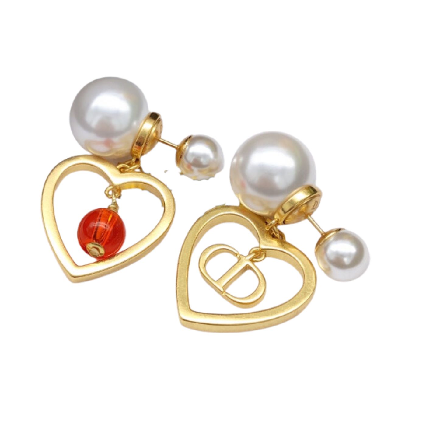 Christian Dior Pearl Heart Earrings Gold For Women