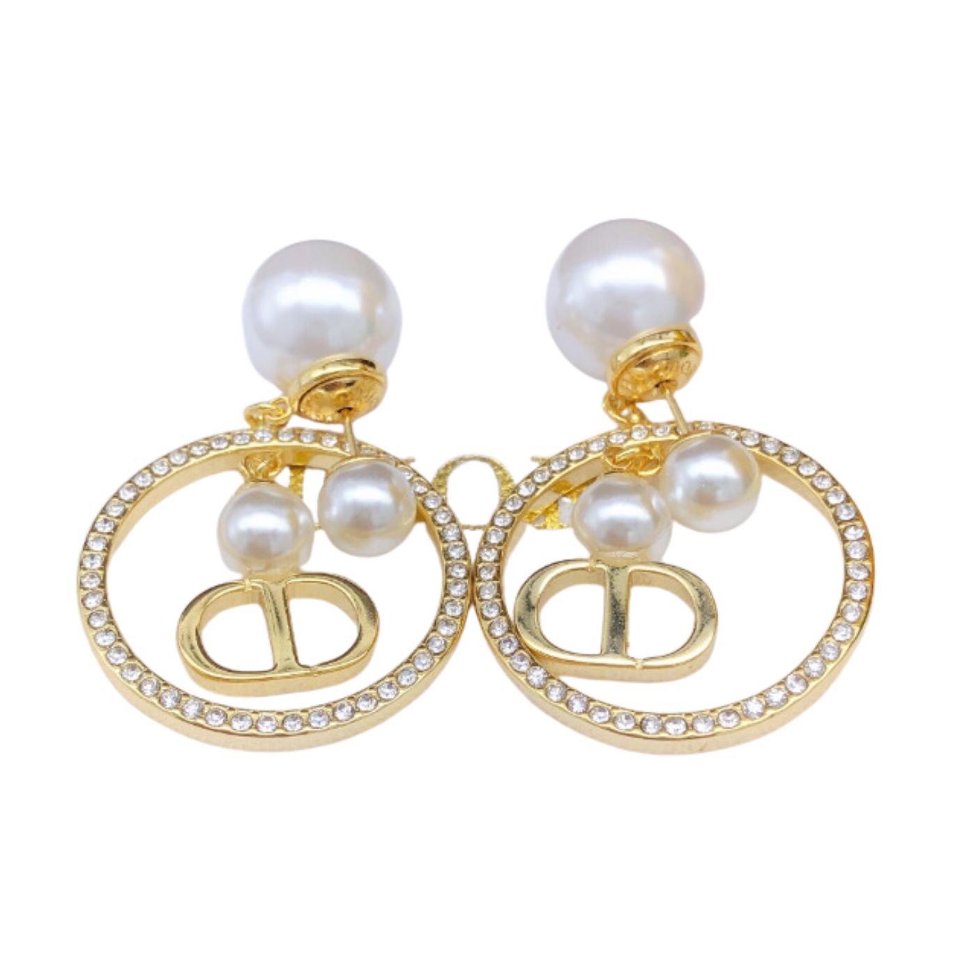 Christian Dior Pearl Stud Earrings Gold For Women