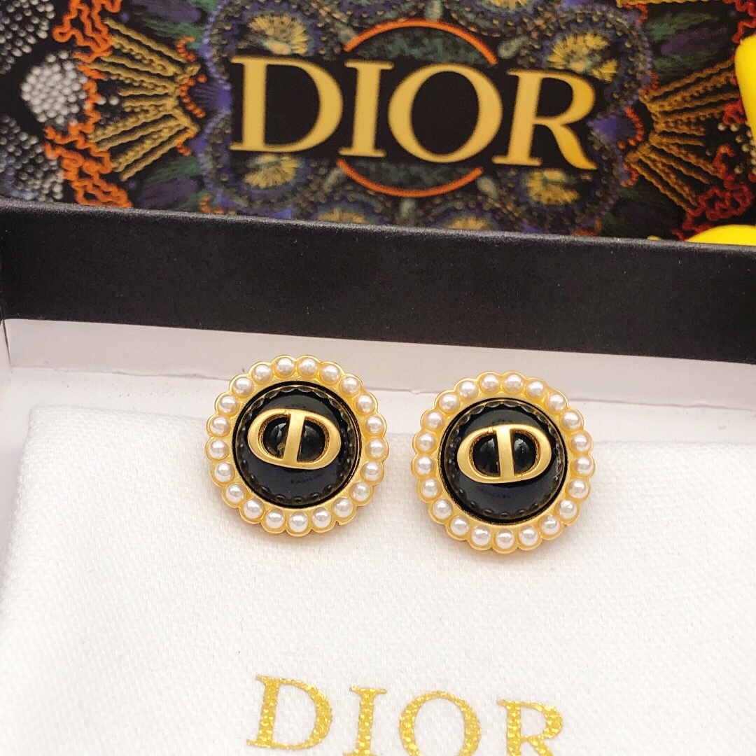 Christian Dior Petit CD Stud Earrings Black For Women E1835PTCVE_D307