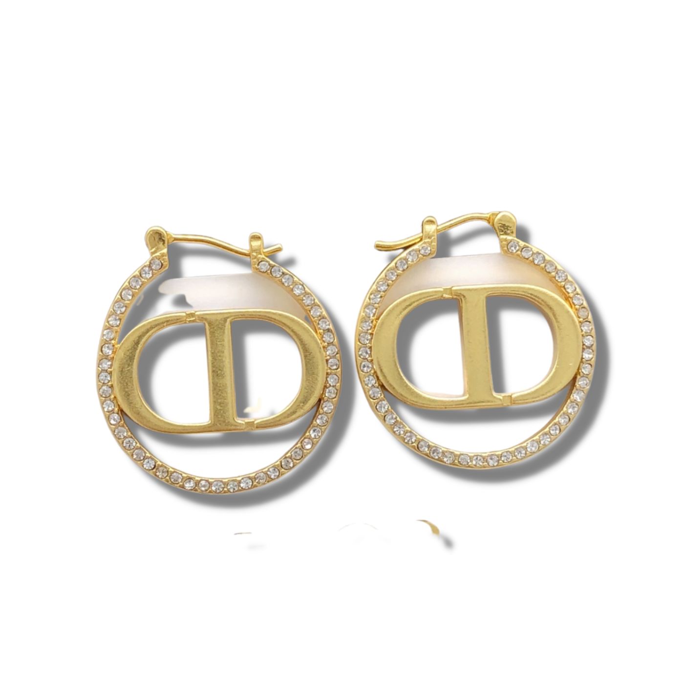 Christian Dior Rhinestone Glossy Earrings Gold For Women