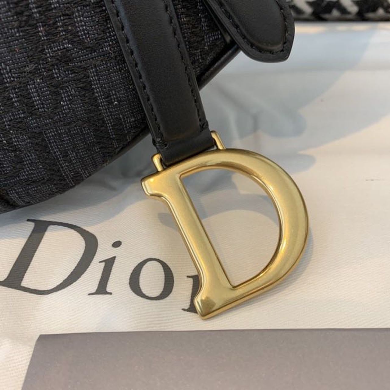 Christian Dior Saddle Bag Black Oblique Embroidered Canvas Gold Toned Hardware For Women 19.5cm/7.6in CD