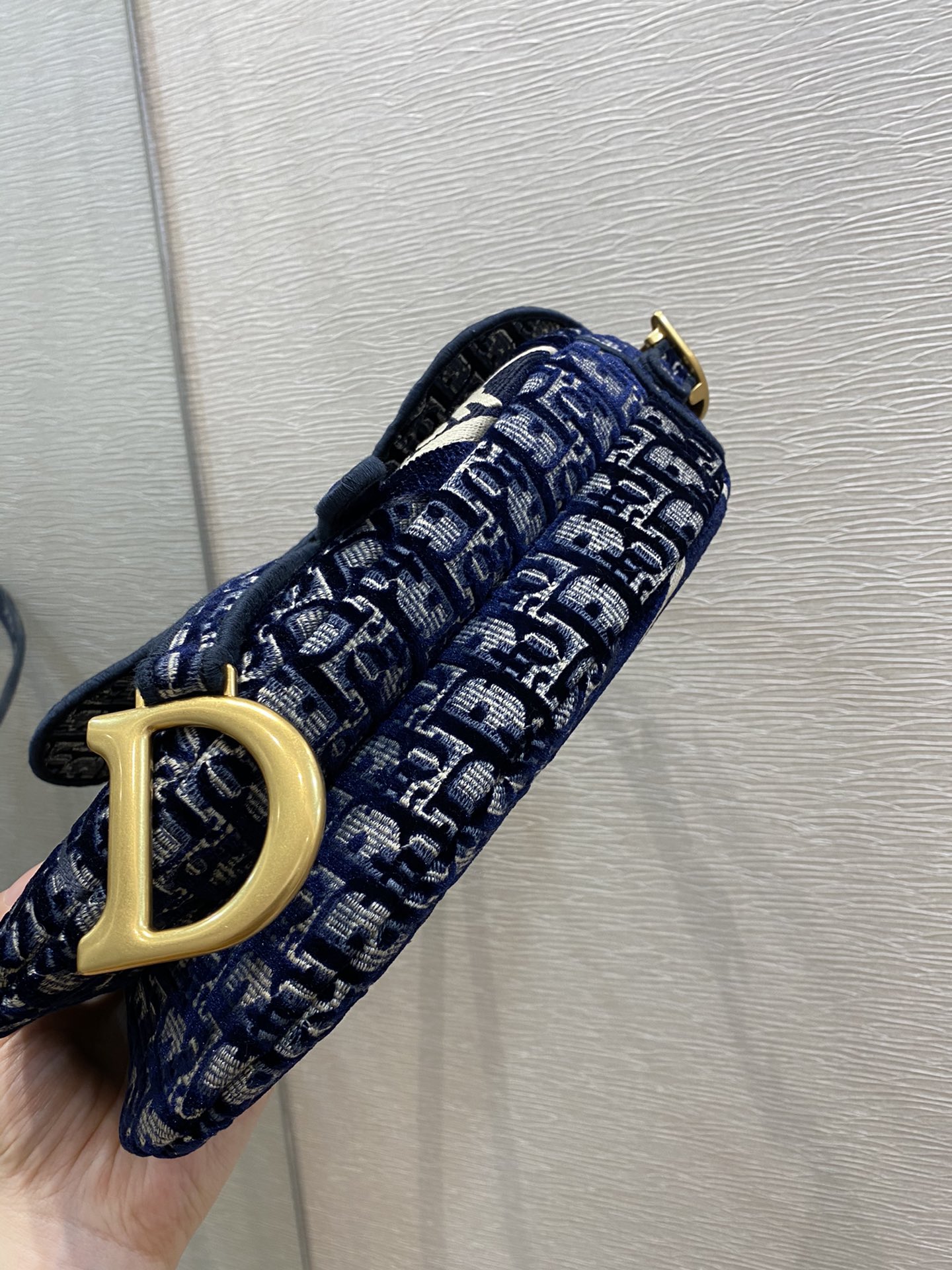 Christian Dior Saddle Bag Blue Oblique Canvas Gold Toned Hardware For Women 25cm/10in CD