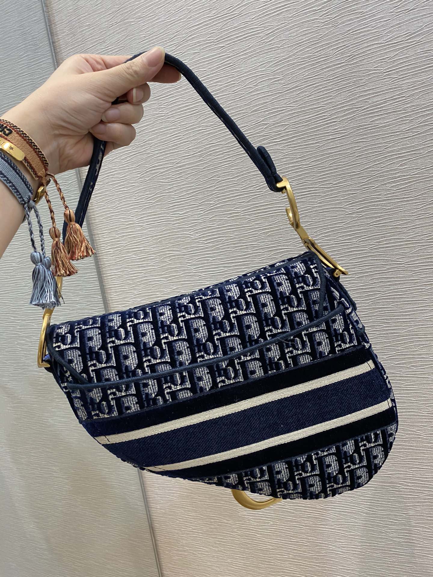 Christian Dior Saddle Bag Blue Oblique Canvas Gold Toned Hardware For Women 25cm/10in CD