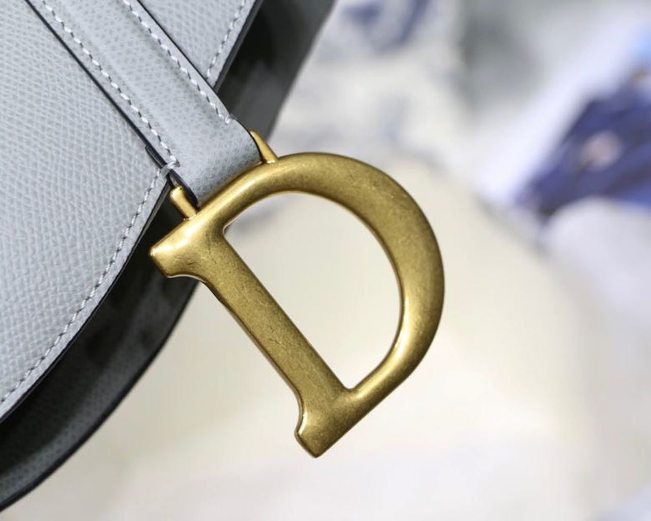 Christian Dior Saddle Bag Light Blue Grained Gold Toned Hardware For Women 25cm/10in CD