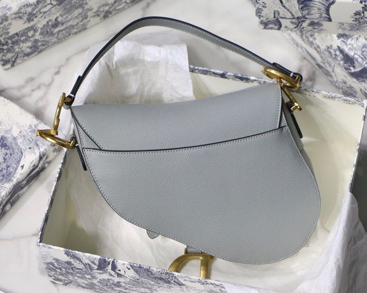 Christian Dior Saddle Bag Light Blue Grained Gold Toned Hardware For Women 25cm/10in CD
