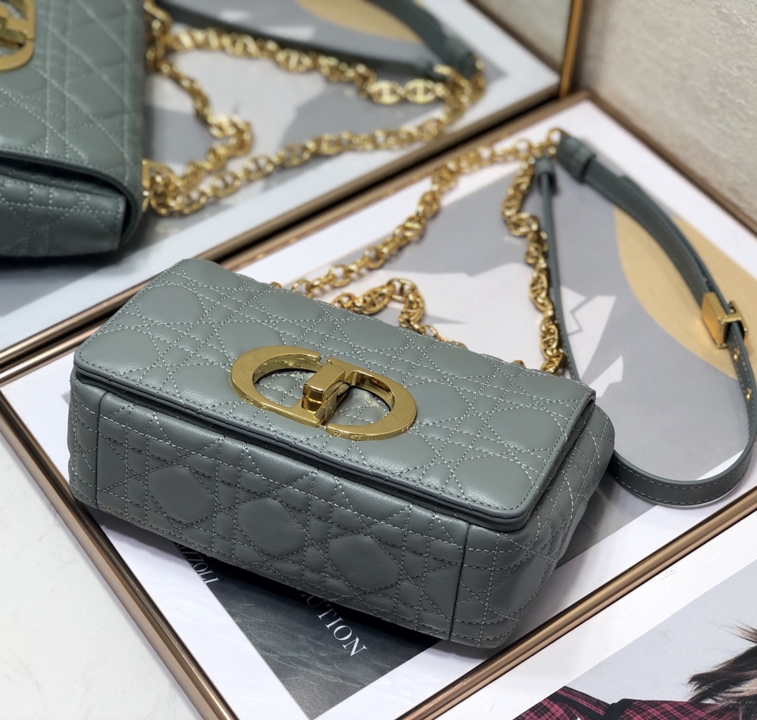 Christian Dior Small Dior Caro Bag, Grey, For Women Women’s Handbags, Shoulder Bags, Crossbody Bags, 20cm CDUWHC_M41G