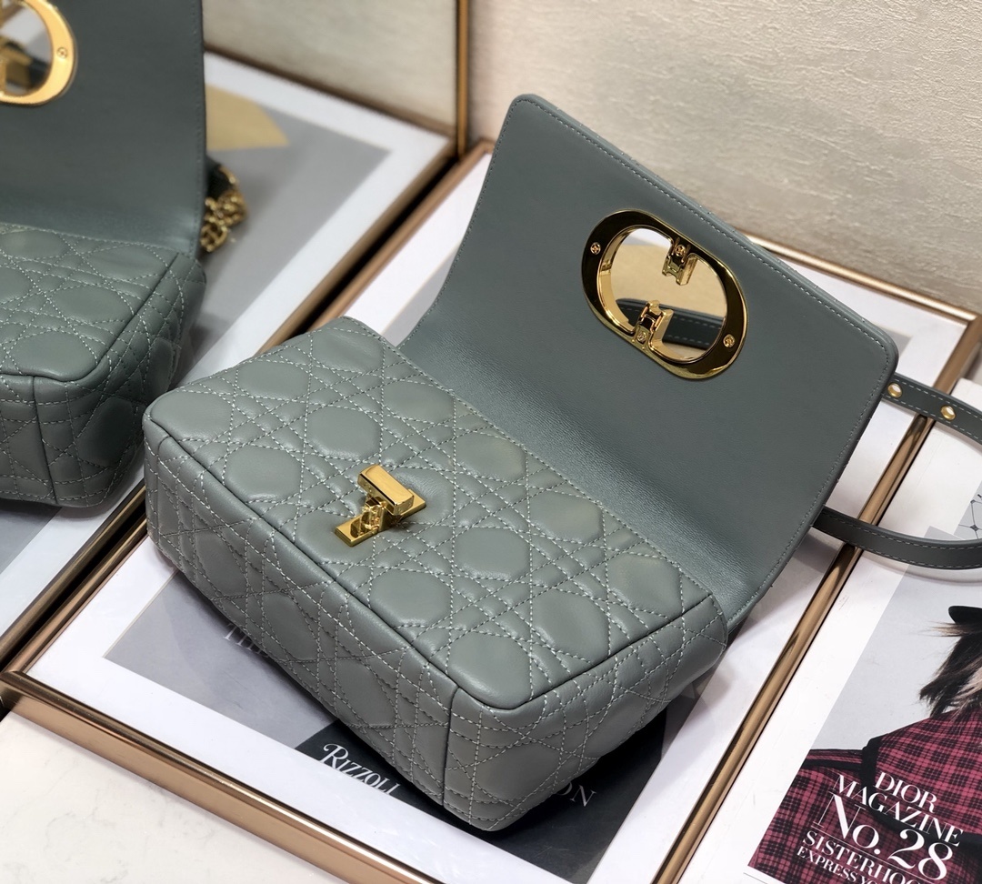 Christian Dior Small Dior Caro Bag, Grey, For Women Women’s Handbags, Shoulder Bags, Crossbody Bags, 20cm CDUWHC_M41G