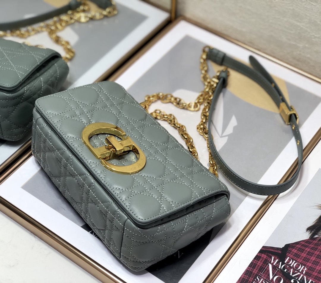 Christian Dior Small Dior Caro Bag, Grey, For Women Women’s Handbags, Shoulder Bags, Crossbody Bags, 20cm CDUWHC_M41G