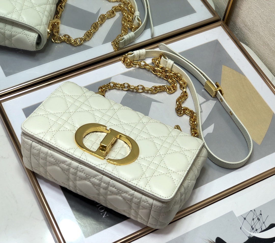Christian Dior Small Dior Caro Bag, White, For Women Women’s Handbags, Shoulder Bags, Crossbody Bags, 20cm CDUWHC_M35U