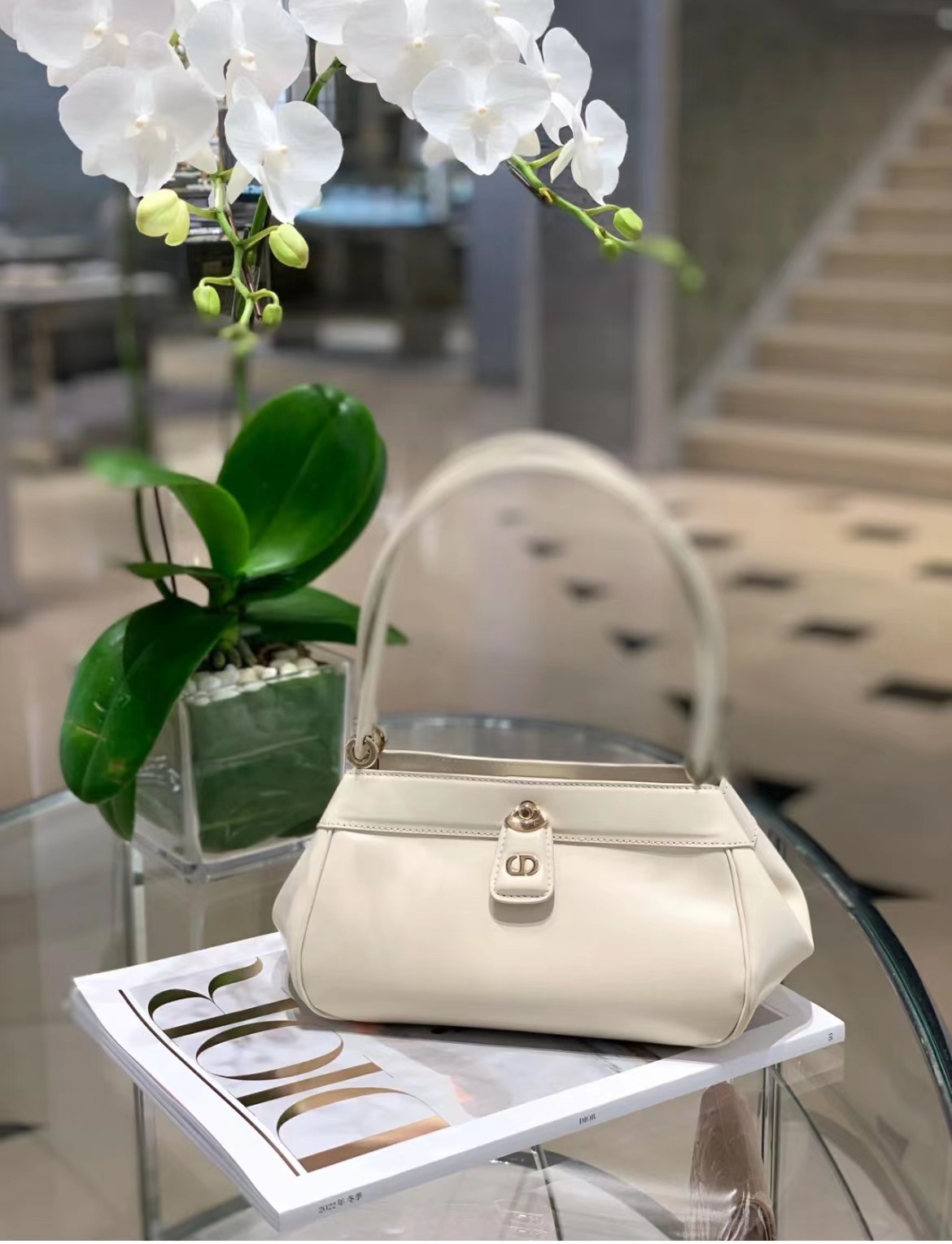 Christian Dior Small Dior Key Bag White/Black For Women 8.5in/22cmOBEQ_M49U