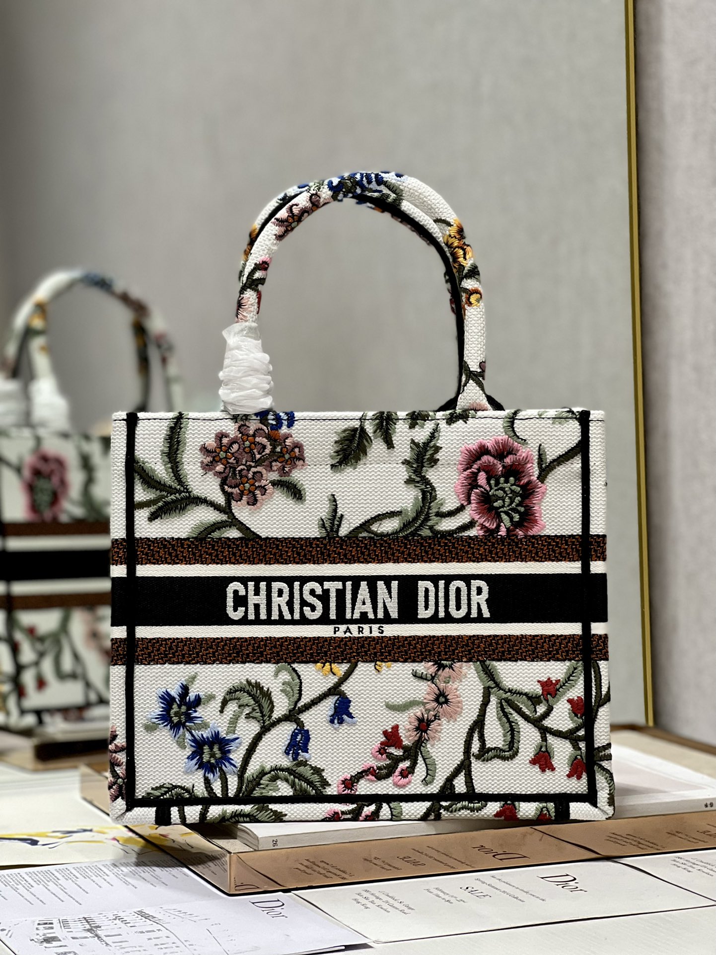 Christian Dior Small Dior Tote Bag White/Black For Women 10.5 in/ 26.5cm