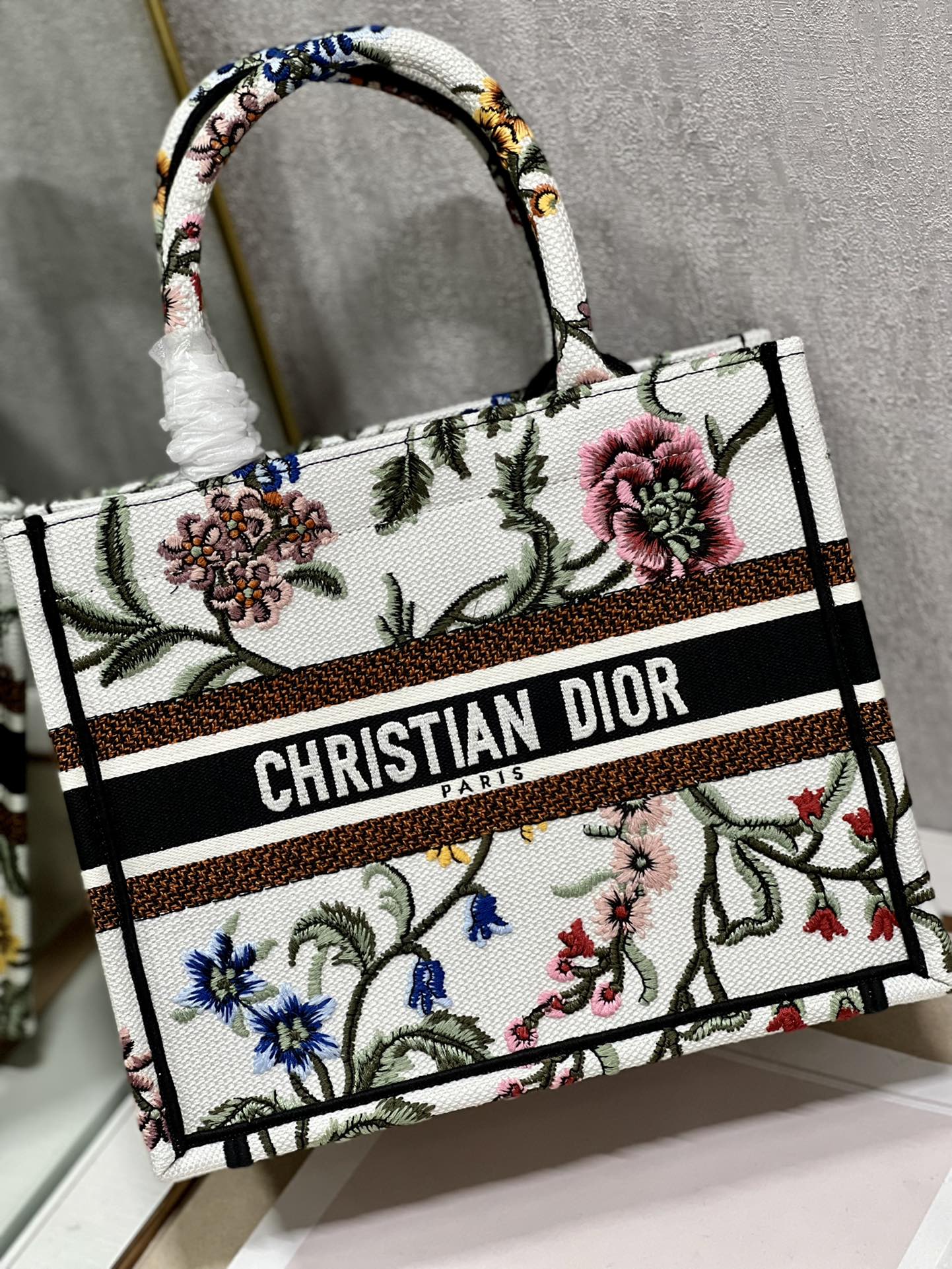 Christian Dior Small Dior Tote Bag White/Black For Women 10.5 in/ 26.5cm