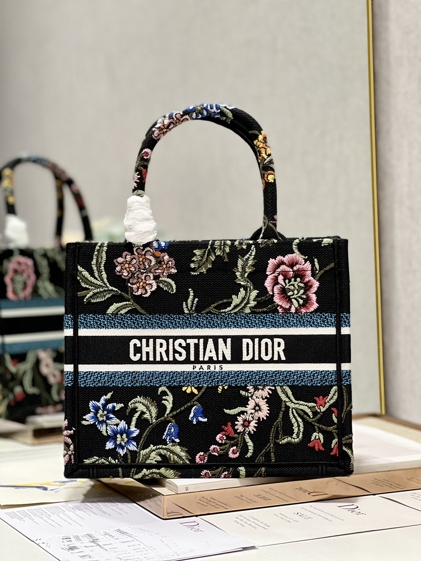 Christian Dior Small Dior Tote Bag White/Black For Women 10.5 in/ 26.5cm