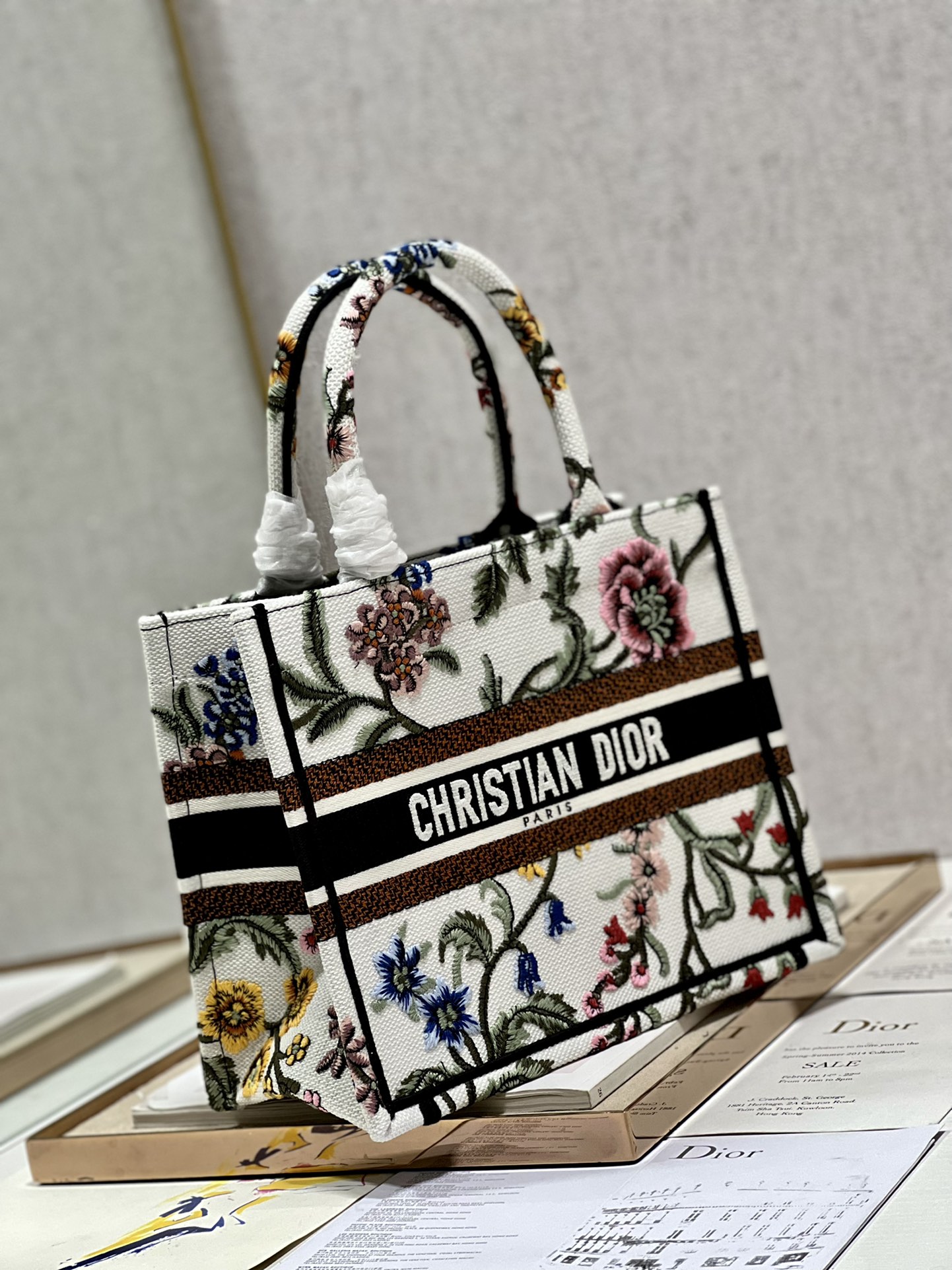 Christian Dior Small Dior Tote Bag White/Black For Women 10.5 in/ 26.5cm