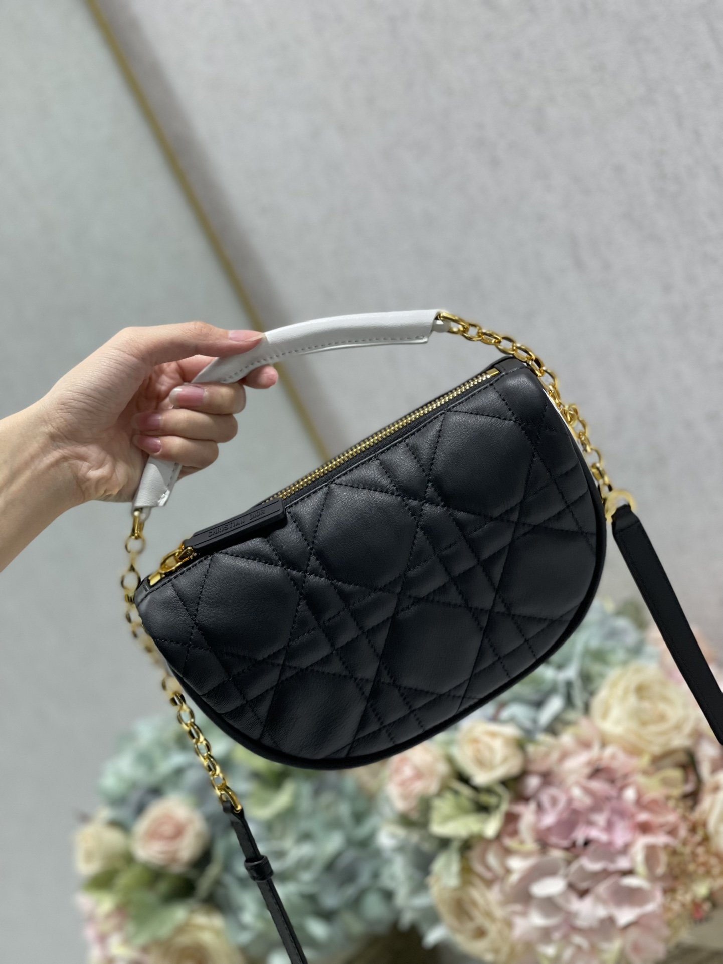 Christian Dior Small Dior Vibe Hobo Bag Black Cannage, Black, For Women Women’s Handbags, Crossbody Bags, 20cm CDONOA_
