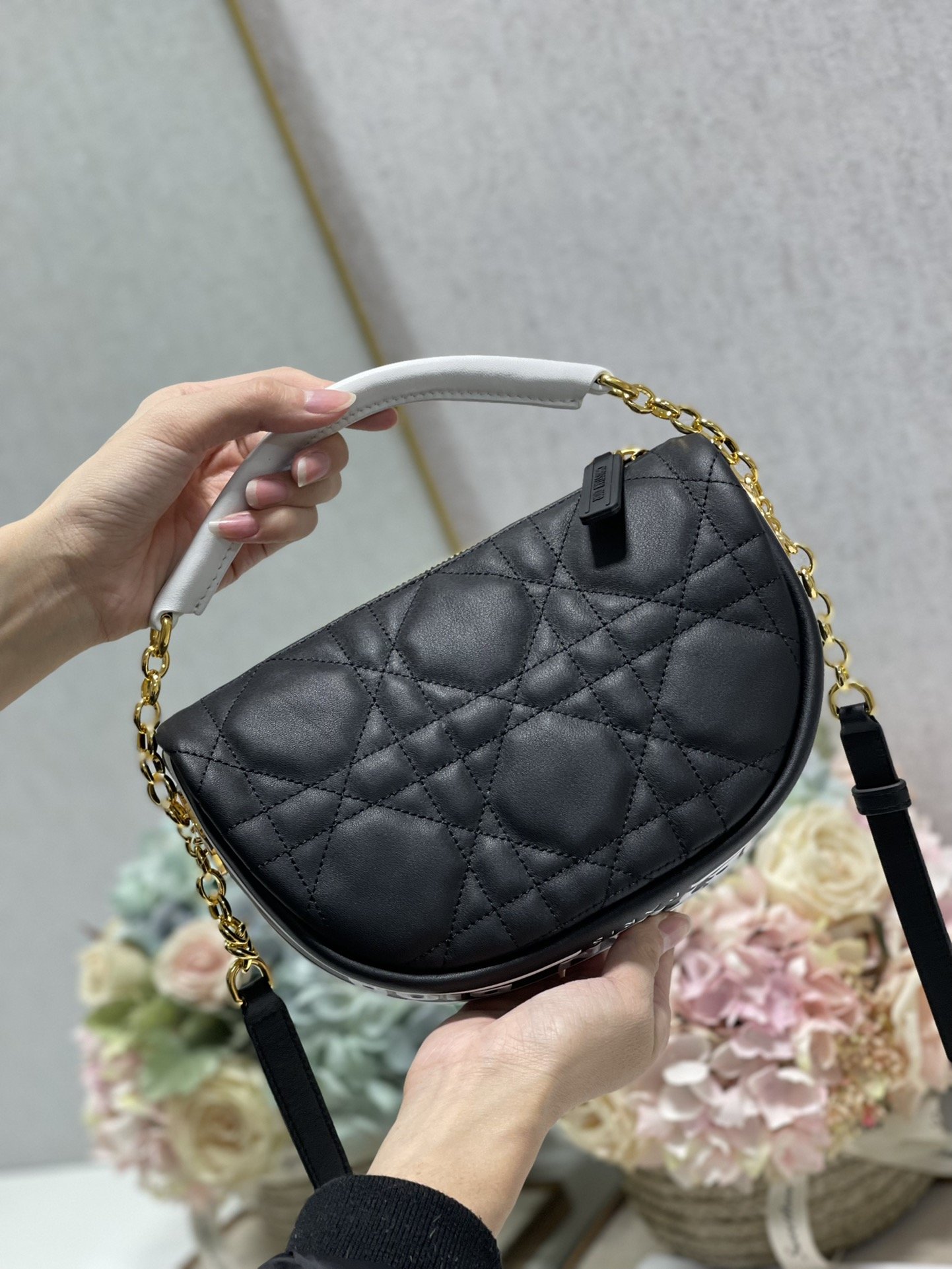Christian Dior Small Dior Vibe Hobo Bag Black Cannage, Black, For Women Women’s Handbags, Crossbody Bags, 20cm CDONOA_