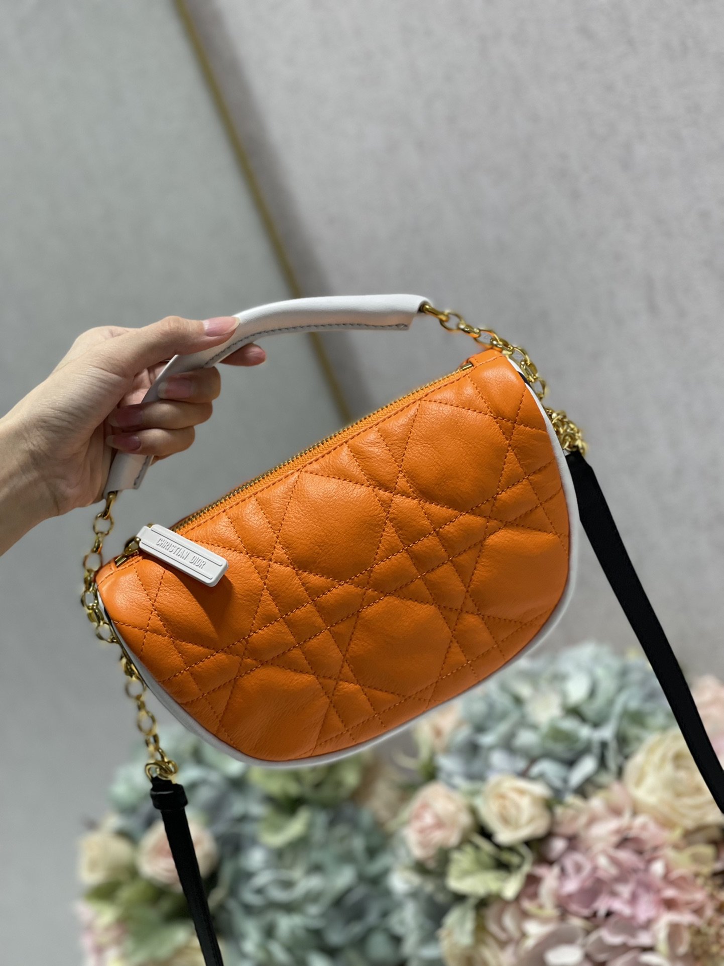 Christian Dior Small Dior Vibe Hobo Bag Fluorescent Orange Macrocannage, Orange, For Women Women’s Handbags, Crossbody Bags, 20cm CDODDO_
