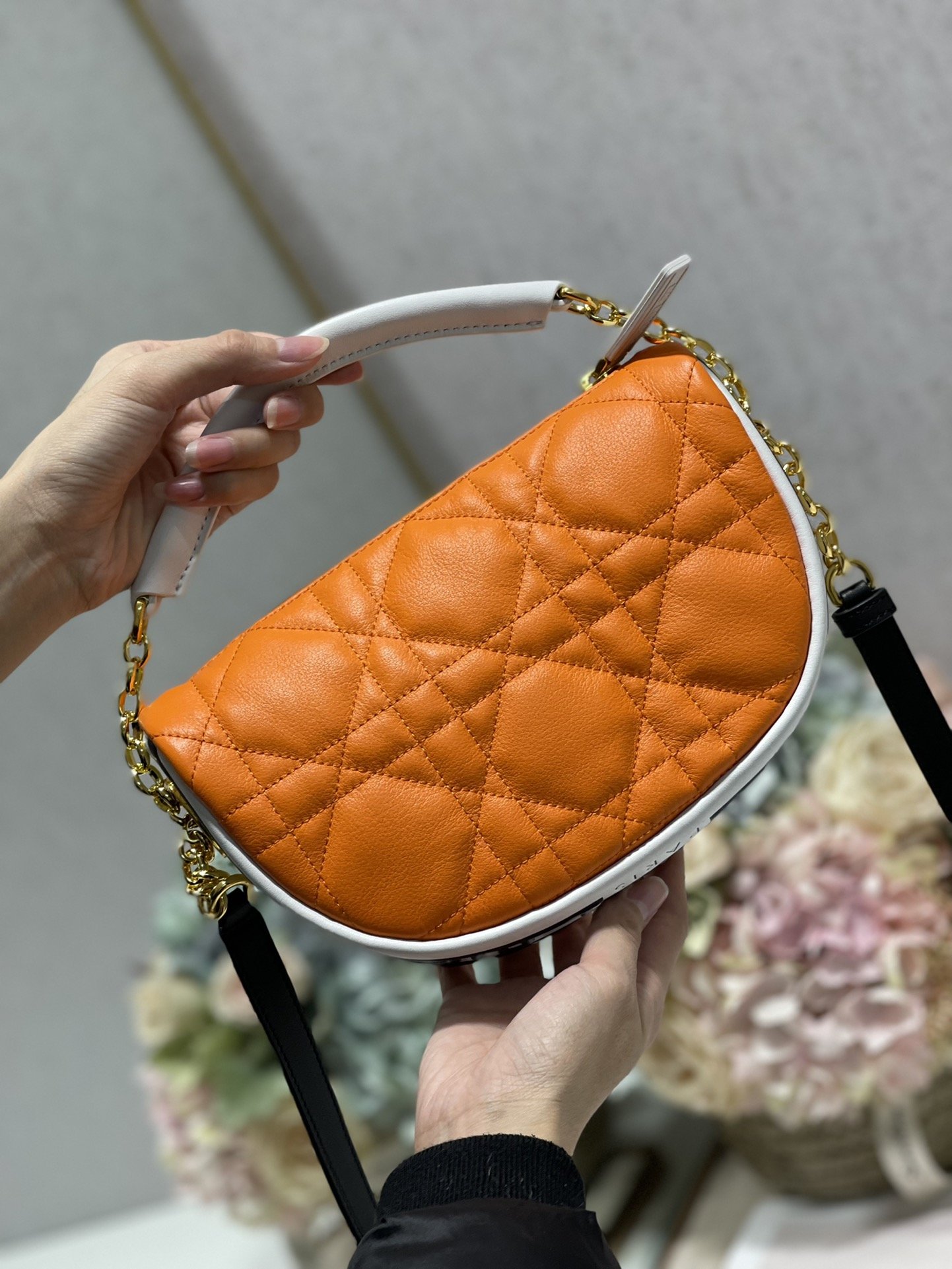 Christian Dior Small Dior Vibe Hobo Bag Fluorescent Orange Macrocannage, Orange, For Women Women’s Handbags, Crossbody Bags, 20cm CDODDO_