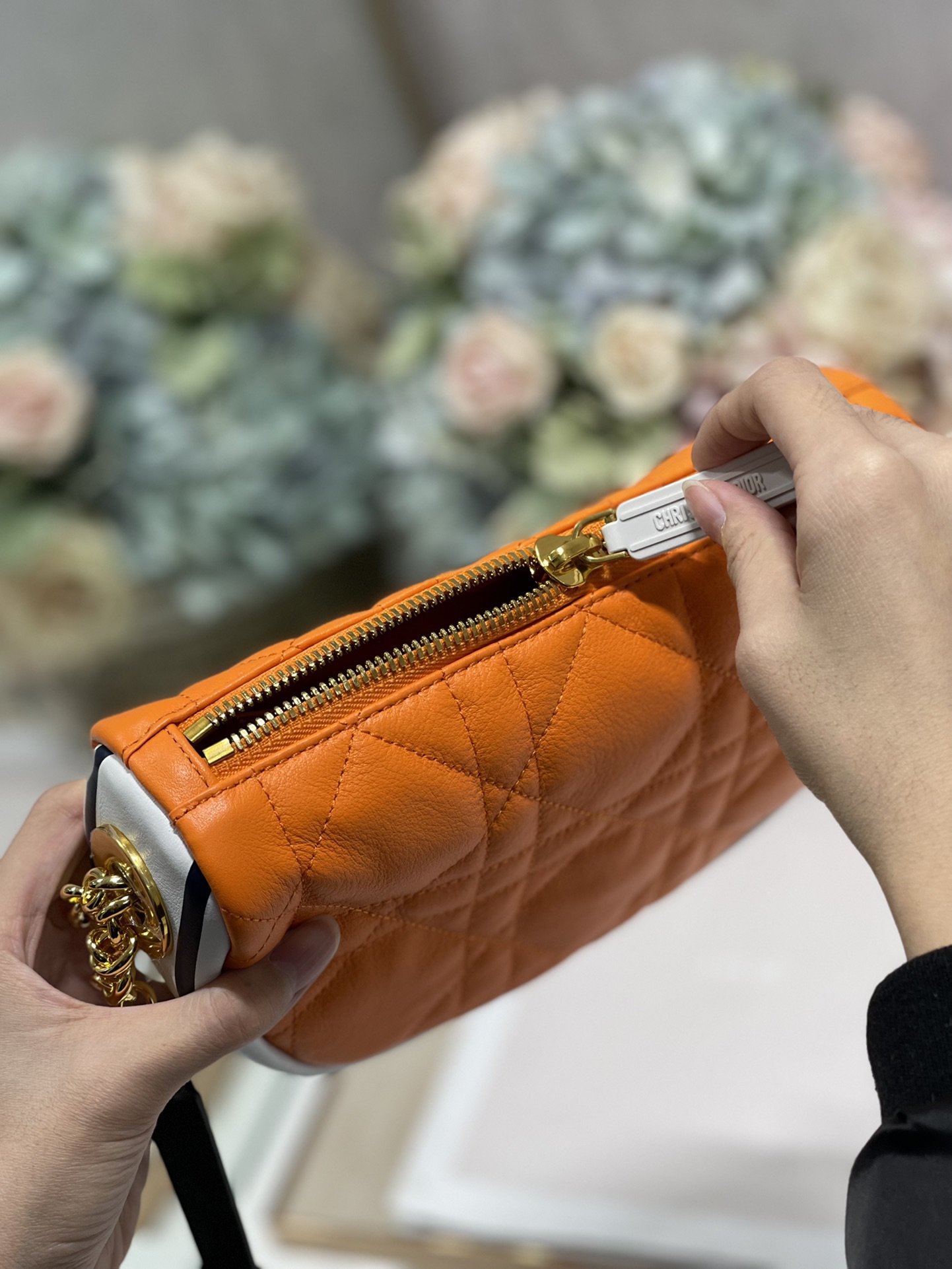 Christian Dior Small Dior Vibe Hobo Bag Fluorescent Orange Macrocannage, Orange, For Women Women’s Handbags, Crossbody Bags, 20cm CDODDO_