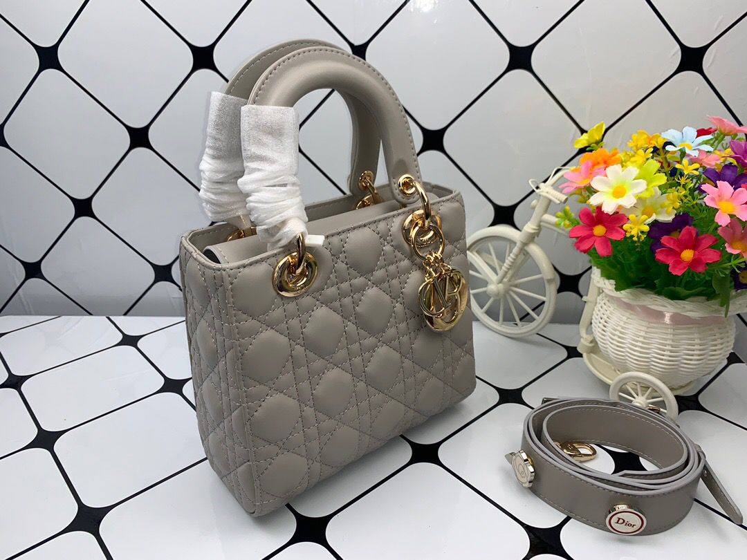 Christian Dior Small Lady Dior Bag Gold Toned Hardware, Dark Grey, For Women Women’s Handbags, Crossbody Bags, 20cm CD