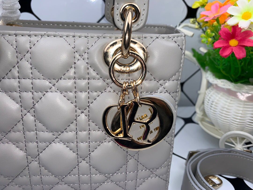 Christian Dior Small Lady Dior Bag Gold Toned Hardware, Dark Grey, For Women Women’s Handbags, Crossbody Bags, 20cm CD