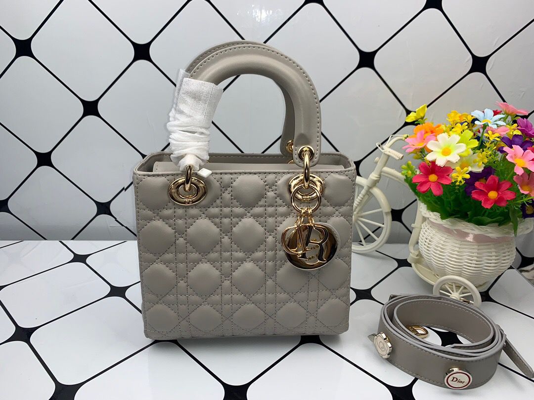 Christian Dior Small Lady Dior Bag Gold Toned Hardware, Dark Grey, For Women Women’s Handbags, Crossbody Bags, 20cm CD
