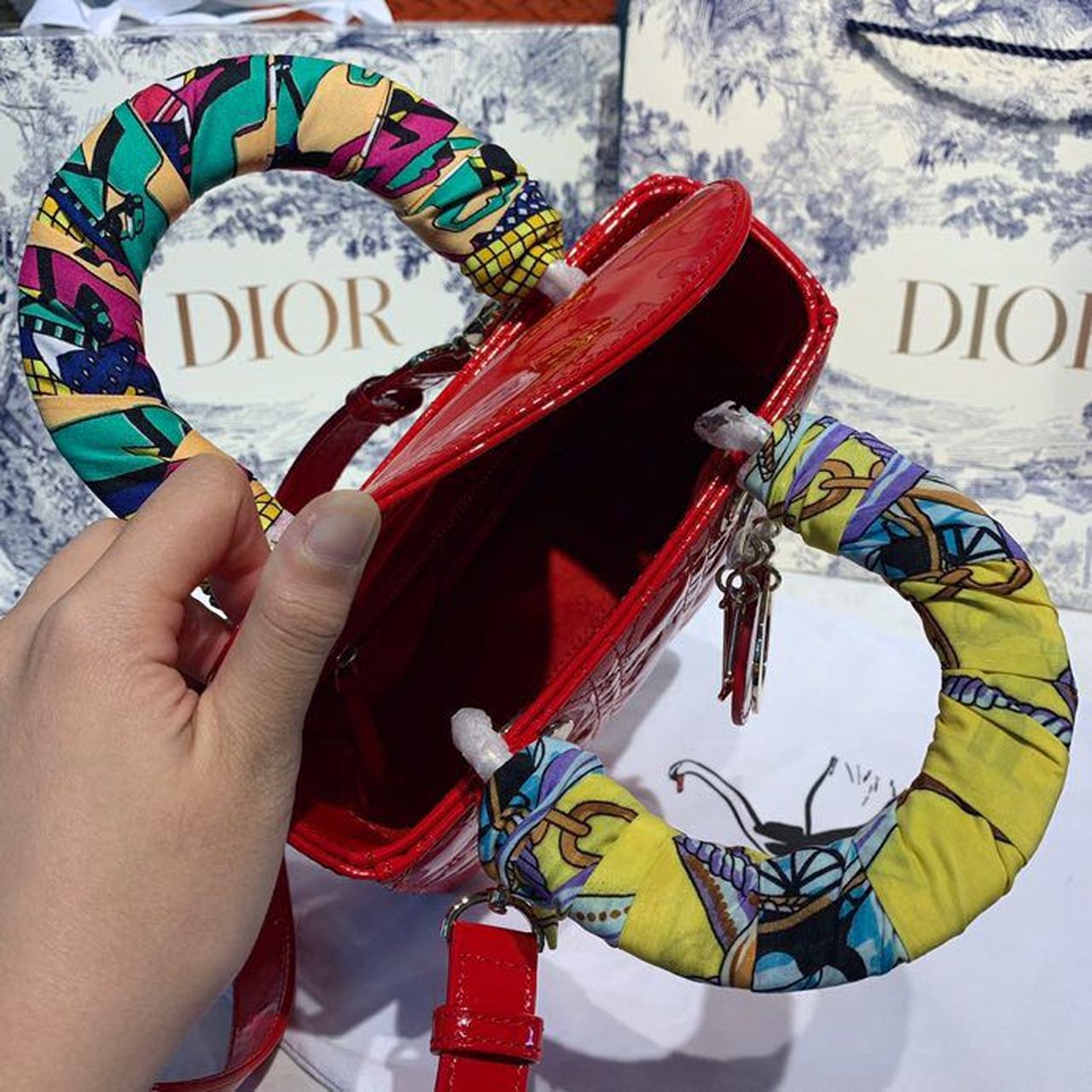 Christian Dior Small Lady Dior Bag Gold Toned Hardware Cherry Red Patent For Women 8in/20cm CDOWCB_