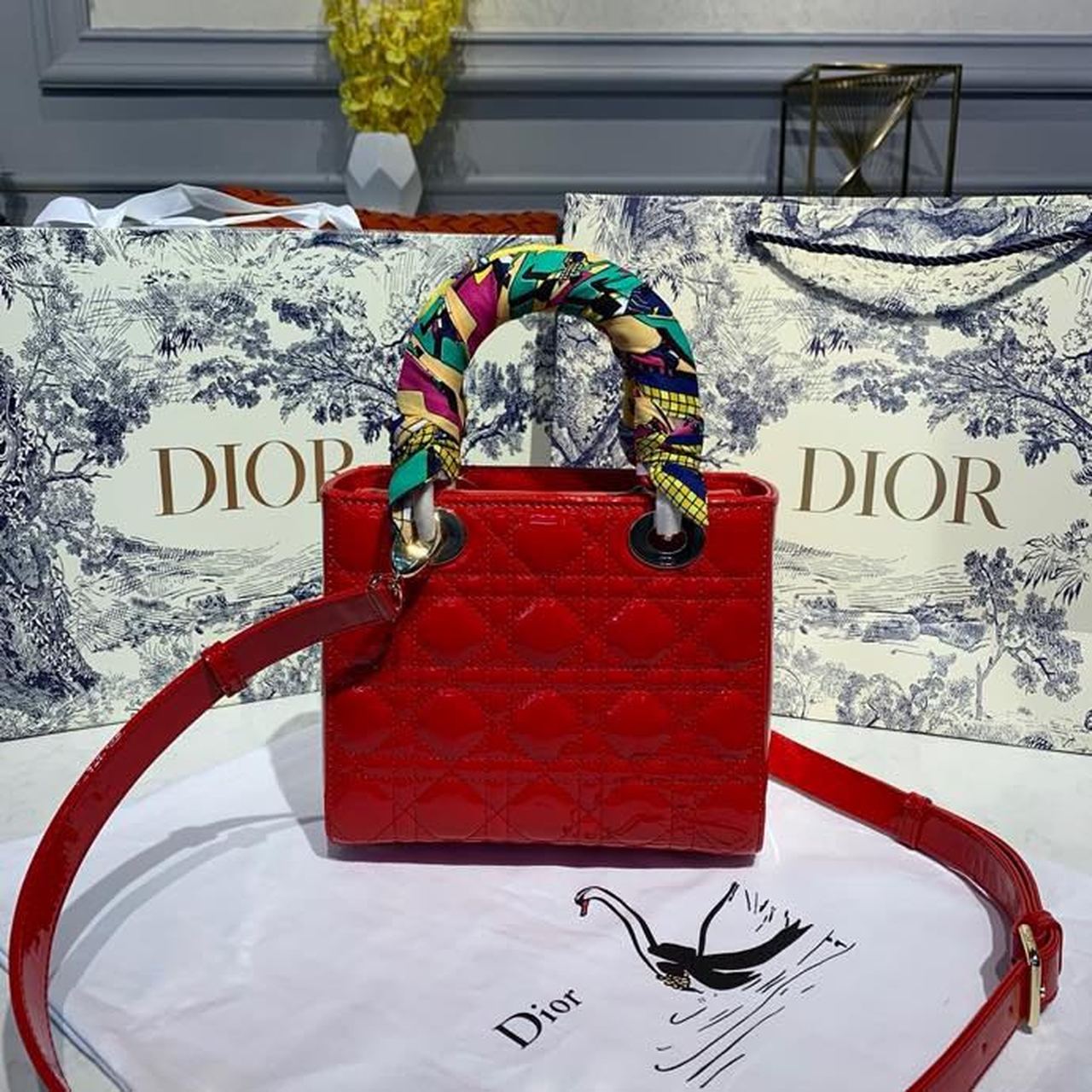 Christian Dior Small Lady Dior Bag Gold Toned Hardware Cherry Red Patent For Women 8in/20cm CDOWCB_