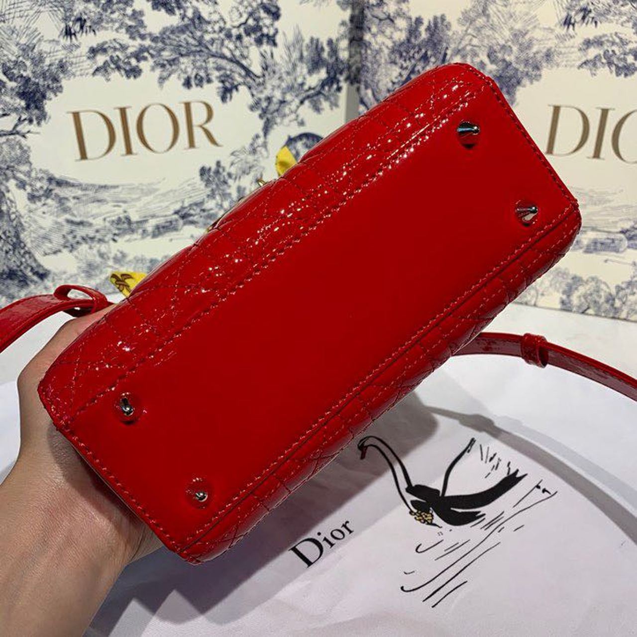 Christian Dior Small Lady Dior Bag Gold Toned Hardware Cherry Red Patent For Women 8in/20cm CDOWCB_