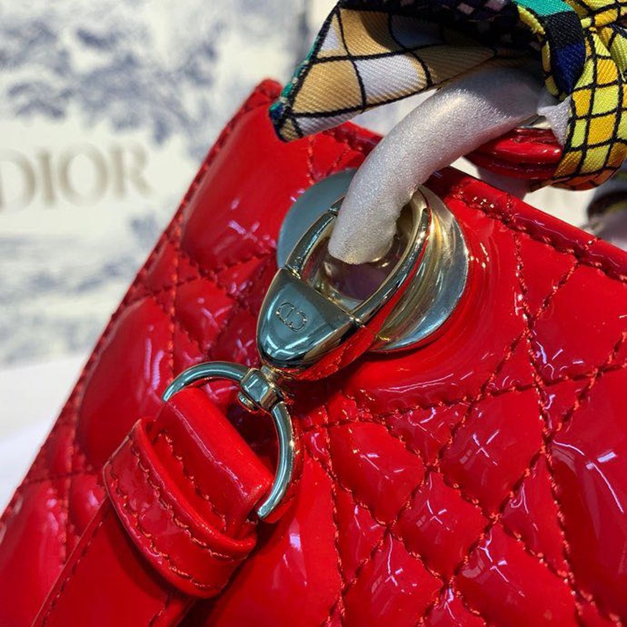 Christian Dior Small Lady Dior Bag Gold Toned Hardware Cherry Red Patent For Women 8in/20cm CDOWCB_