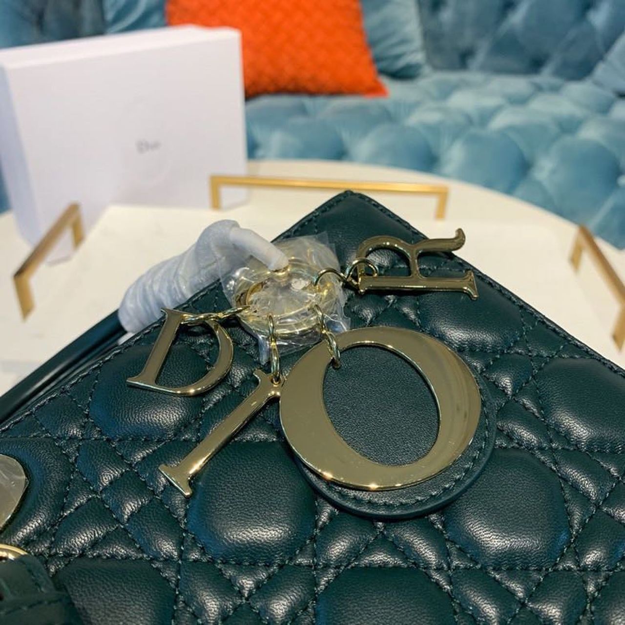 Christian Dior Small Lady Dior Bag Gold Toned Hardware Forest Green For Women 8in/20cm CD
