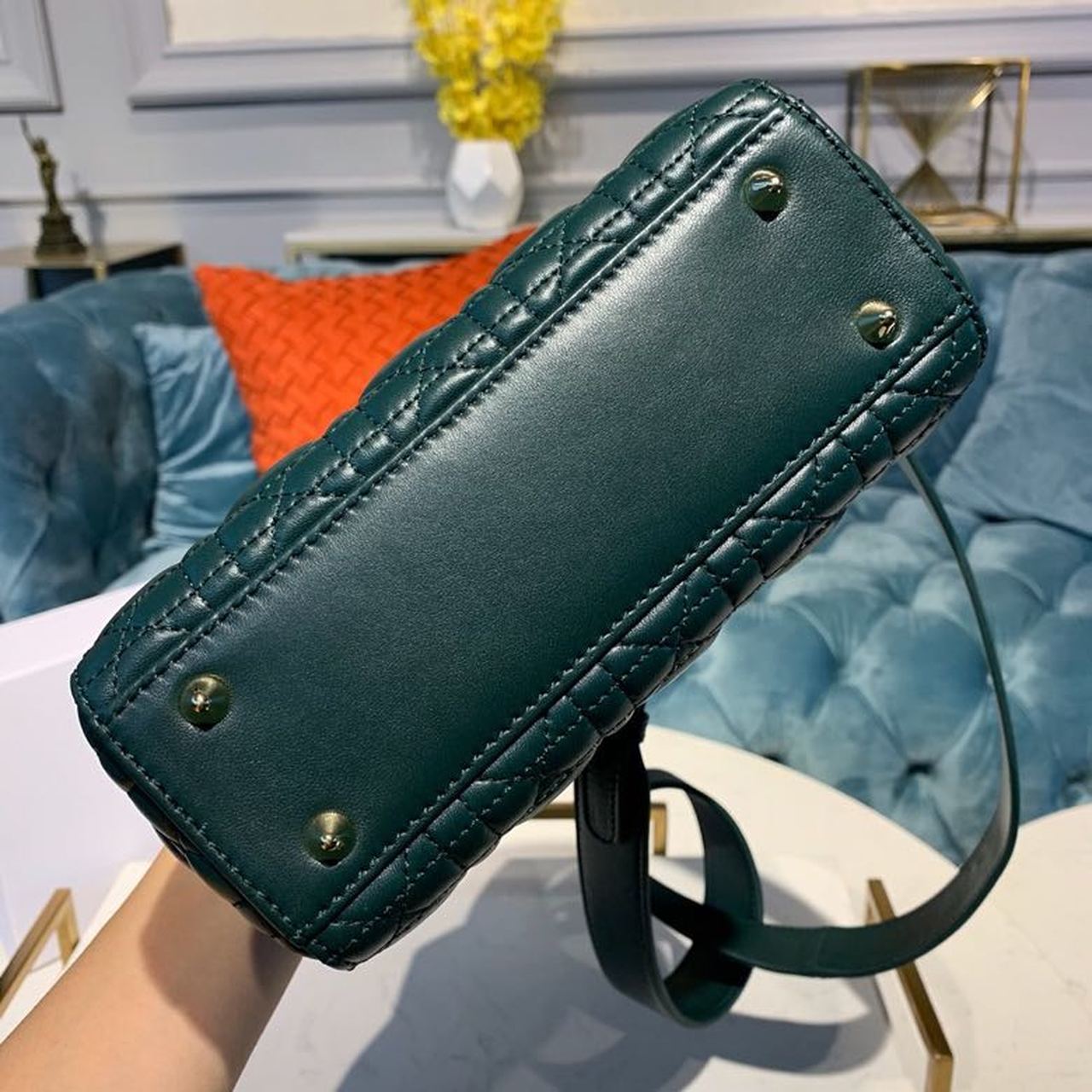 Christian Dior Small Lady Dior Bag Gold Toned Hardware Forest Green For Women 8in/20cm CD